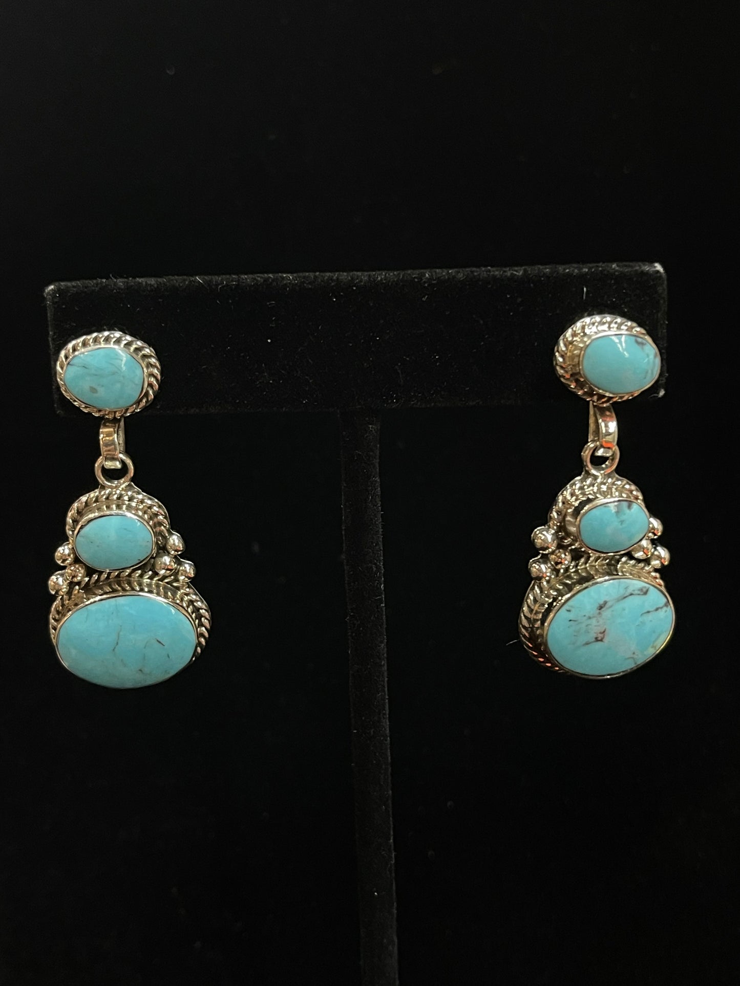 Three Stone Post Dangle Earrings by Greg Yazzie, Navajo