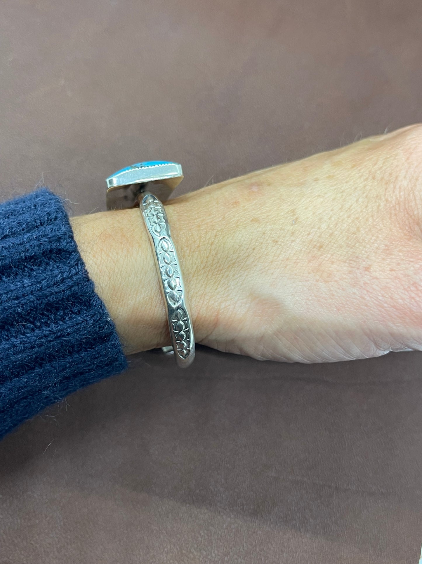 5 1/2"-7" Kingman Turquoise Bar Cuff by Bucky Belin, Navajo