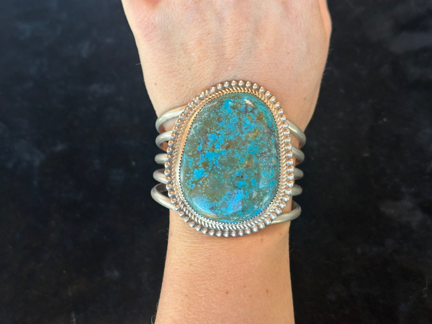 Campitos Turquoise Cuff Bracelet by Leslie Nez