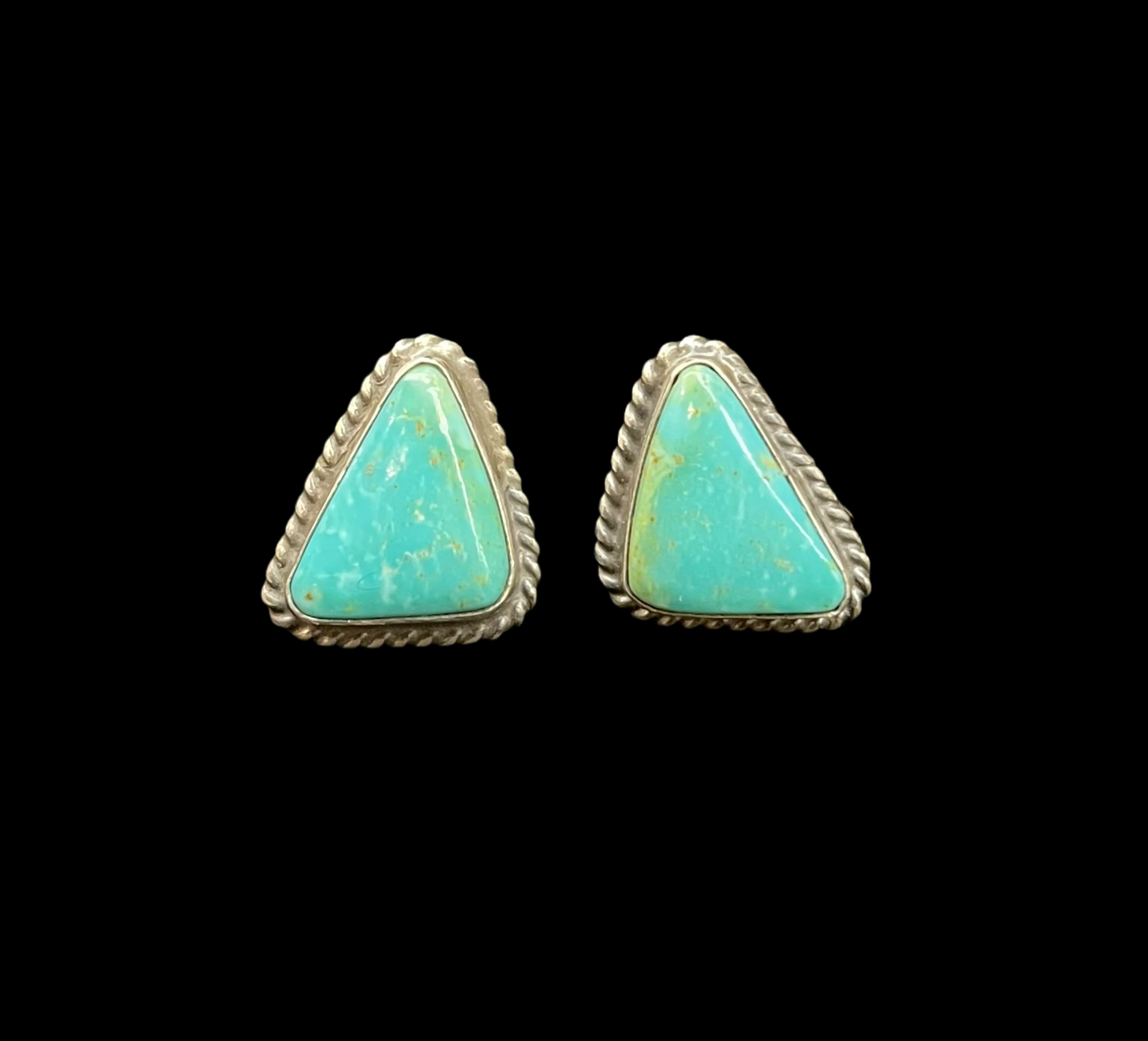 Kingman Turquoise Triangle Post Earrings by Sheryl Kee, Navajo