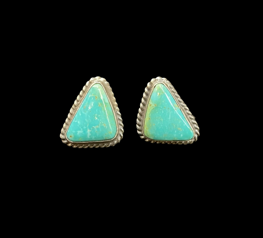 Kingman Turquoise Triangle Post Earrings by Sheryl Kee, Navajo