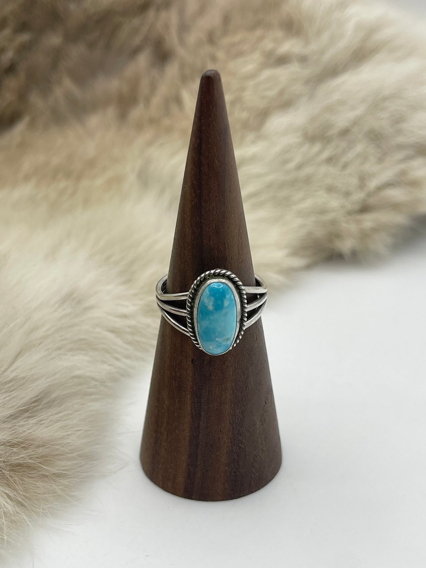 5.5 Turquoise Oval Ring by Judy Largo, Navajo