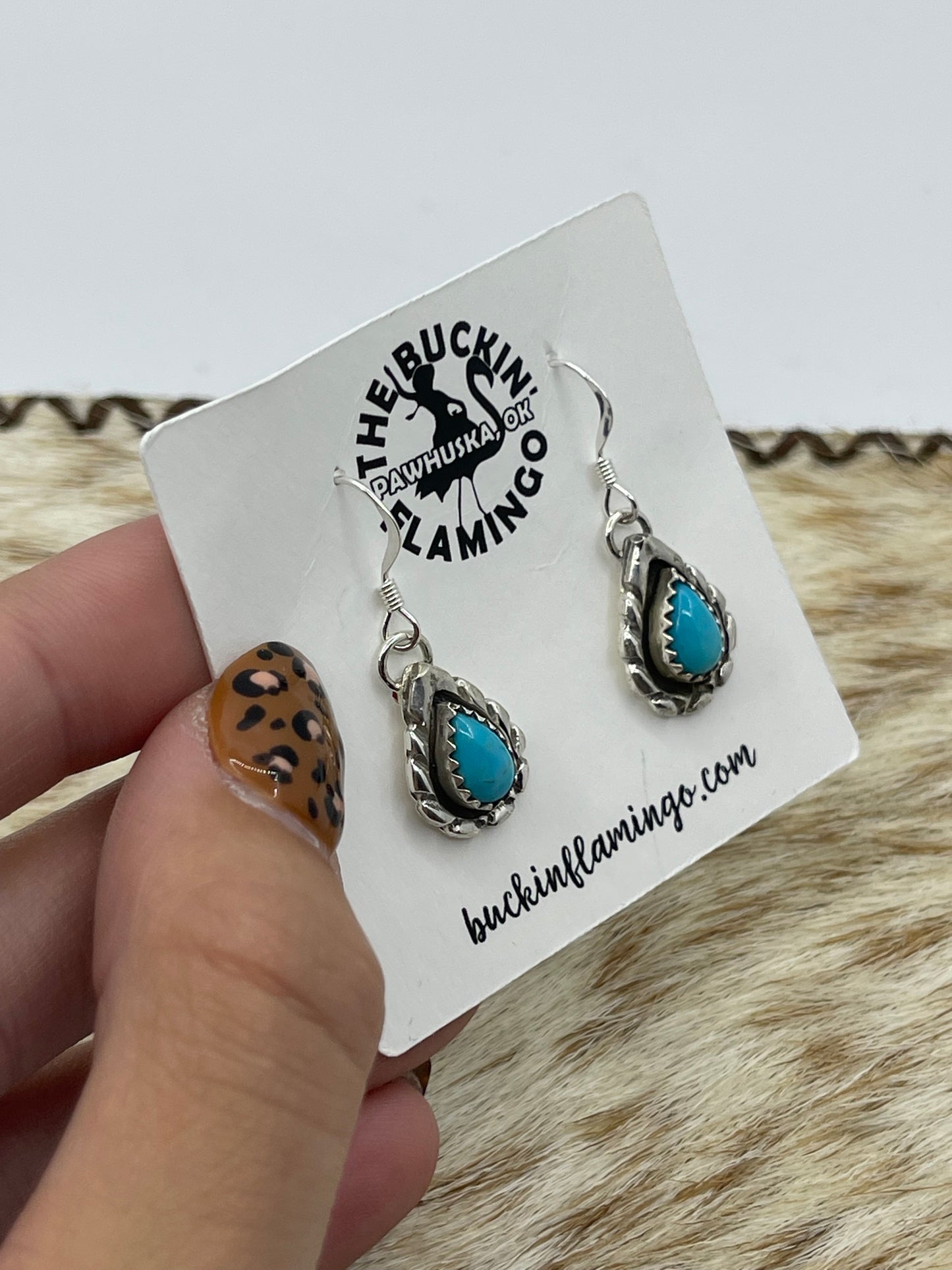 Turquoise Teardrop Dangle Earrings by Gerald Joe, Navajo