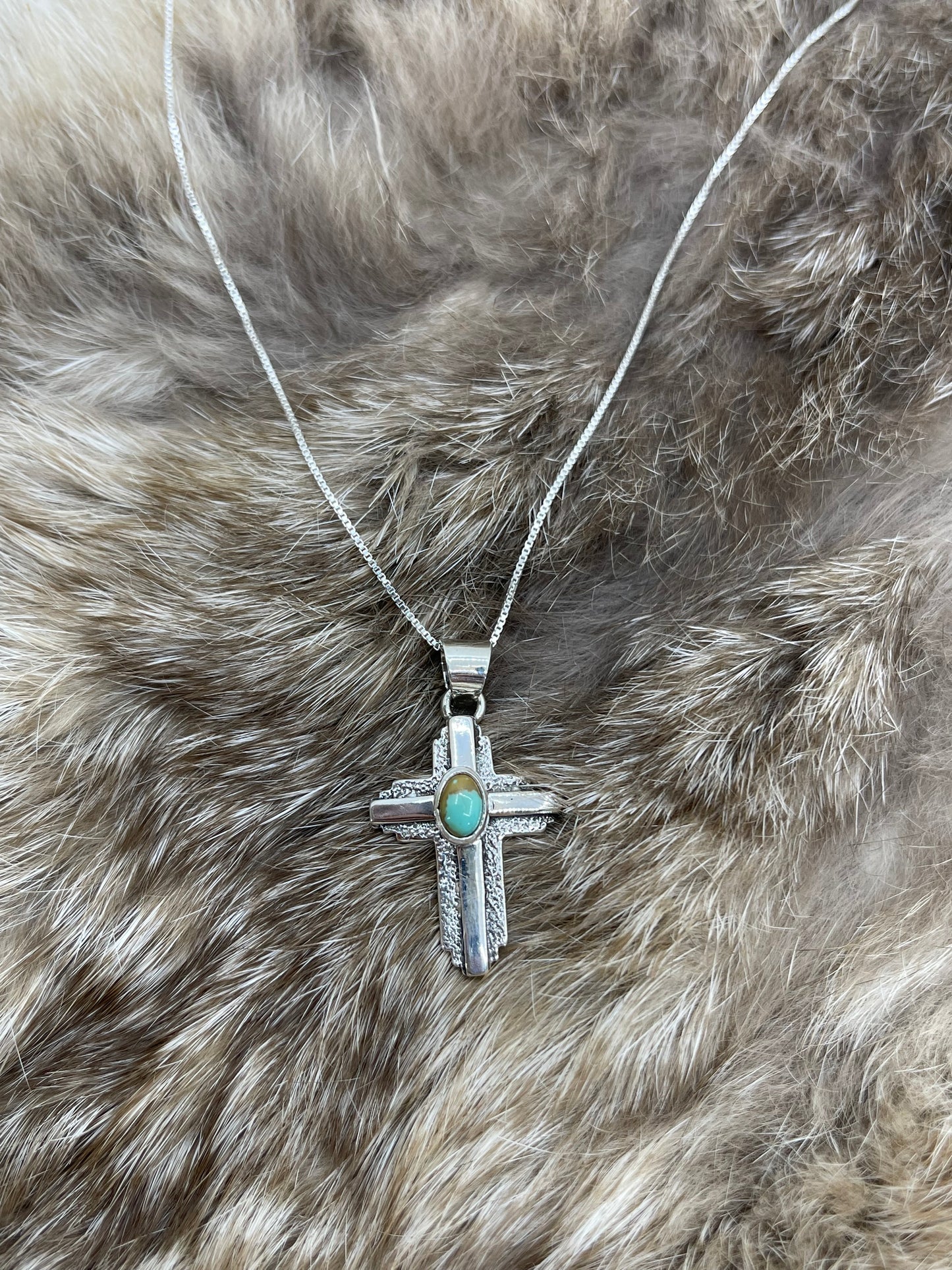 18" Silver Overlay Cross Necklace, Navajo Made