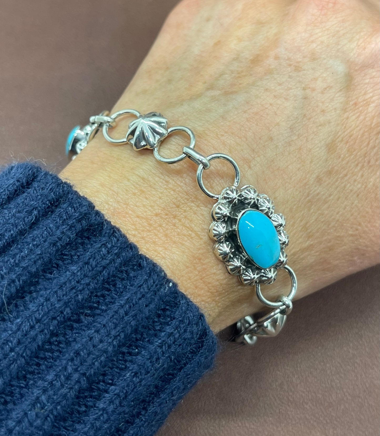 6 3/4" Turquoise Link Bracelet by Arlene Lewis, Navajo