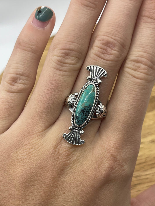 12.0 Turquoise Oval Ring by Daniel Benally, Navajo