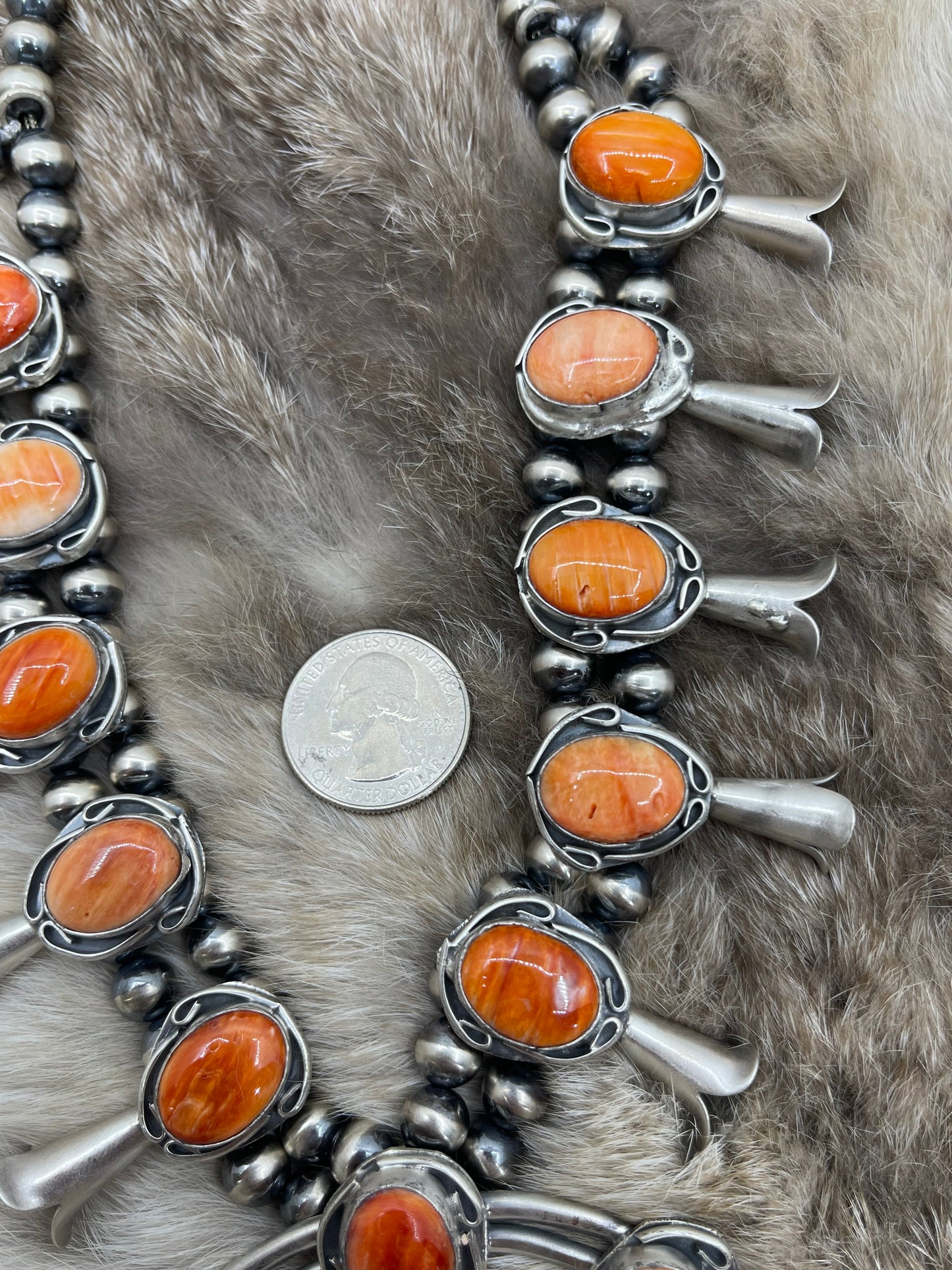 22" Orange Spiny Oyster Squash Blossom by Gilbert Nez, Navajo