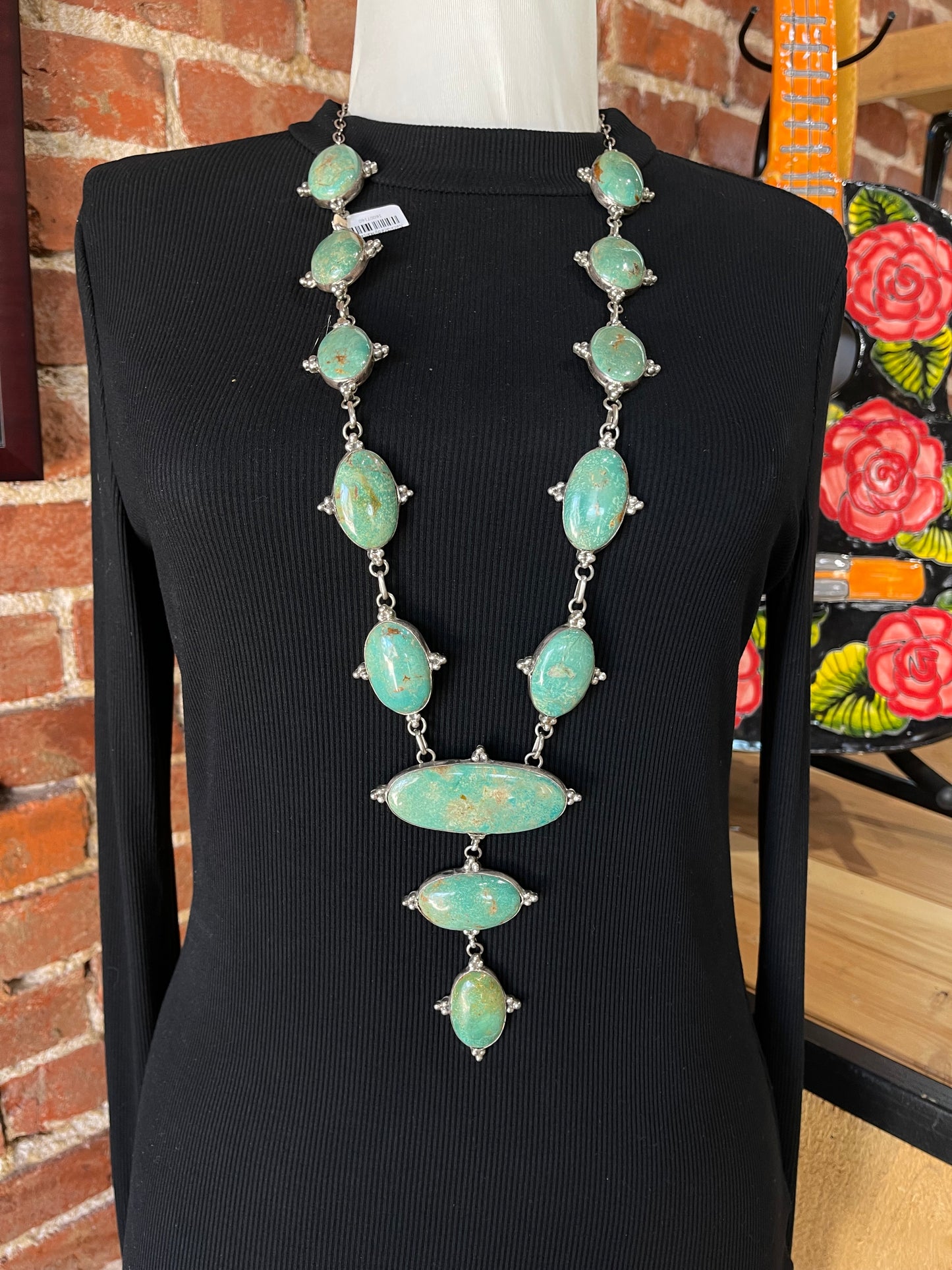 30" Emerald Valley Turquoise Lariat Necklace by Marcella James, Navajo