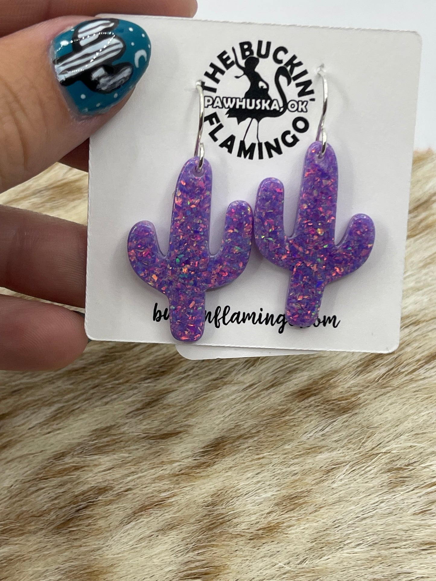 Purple Opal Cactus Dangle Earrings