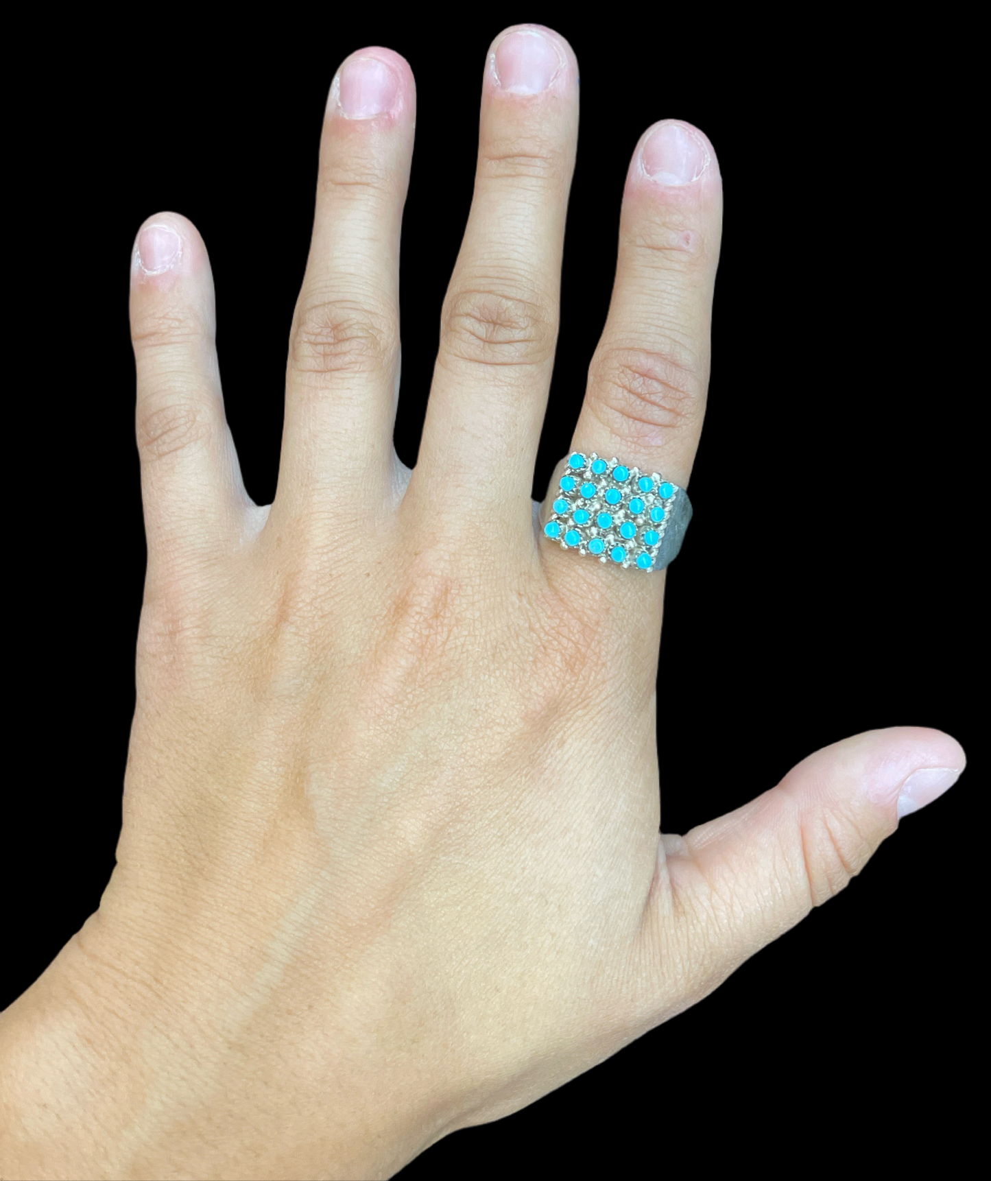 8.0 Petit Point Turquoise Ring by April Haloo, Zuni