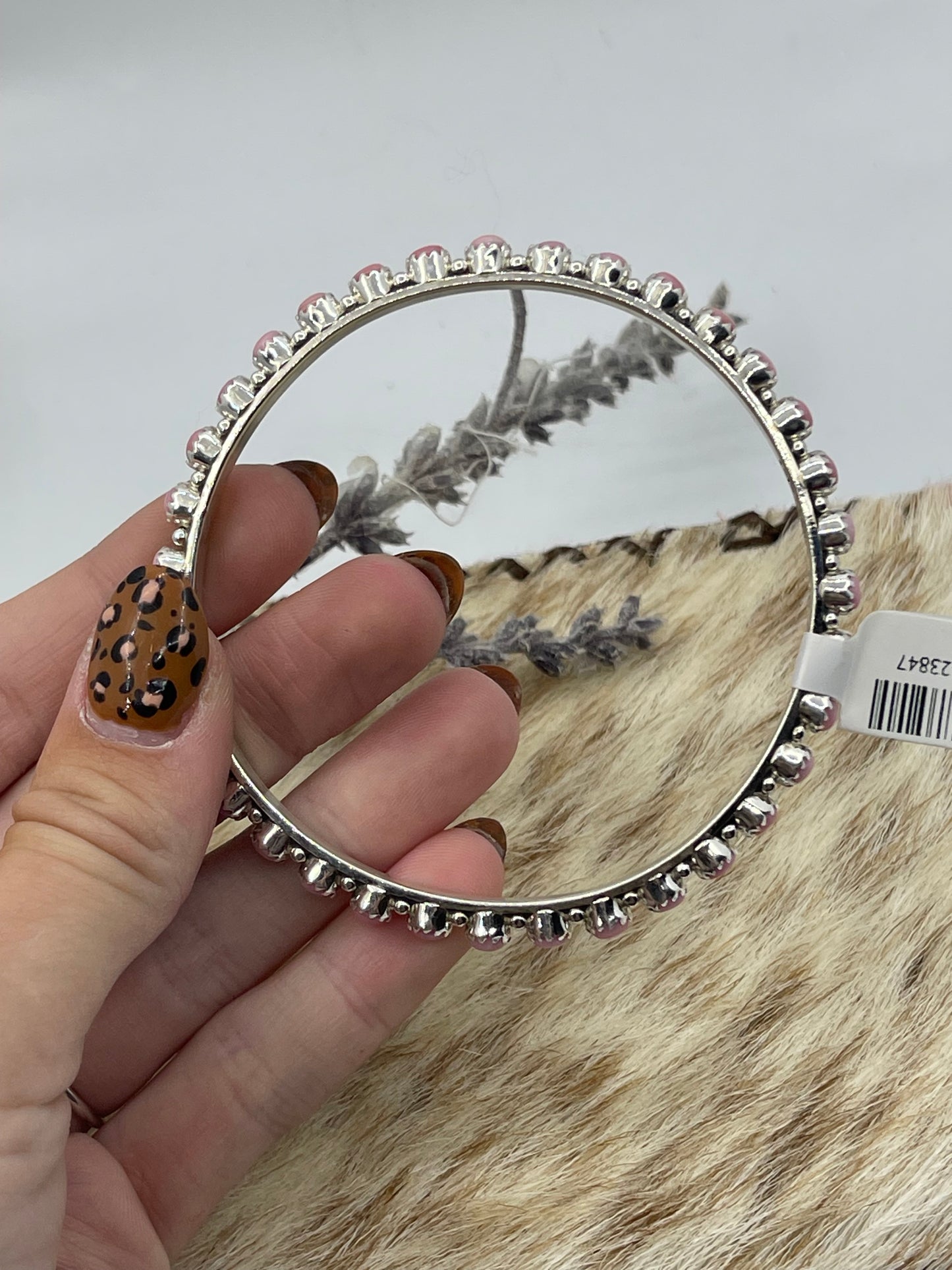 7 3/4" Pink Conch Shell Bangle by Gaynell Parker, Navajo