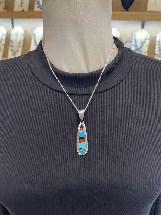 18” 12.5mm Bail Inlay Pendant by Victor Maritza, Zuni