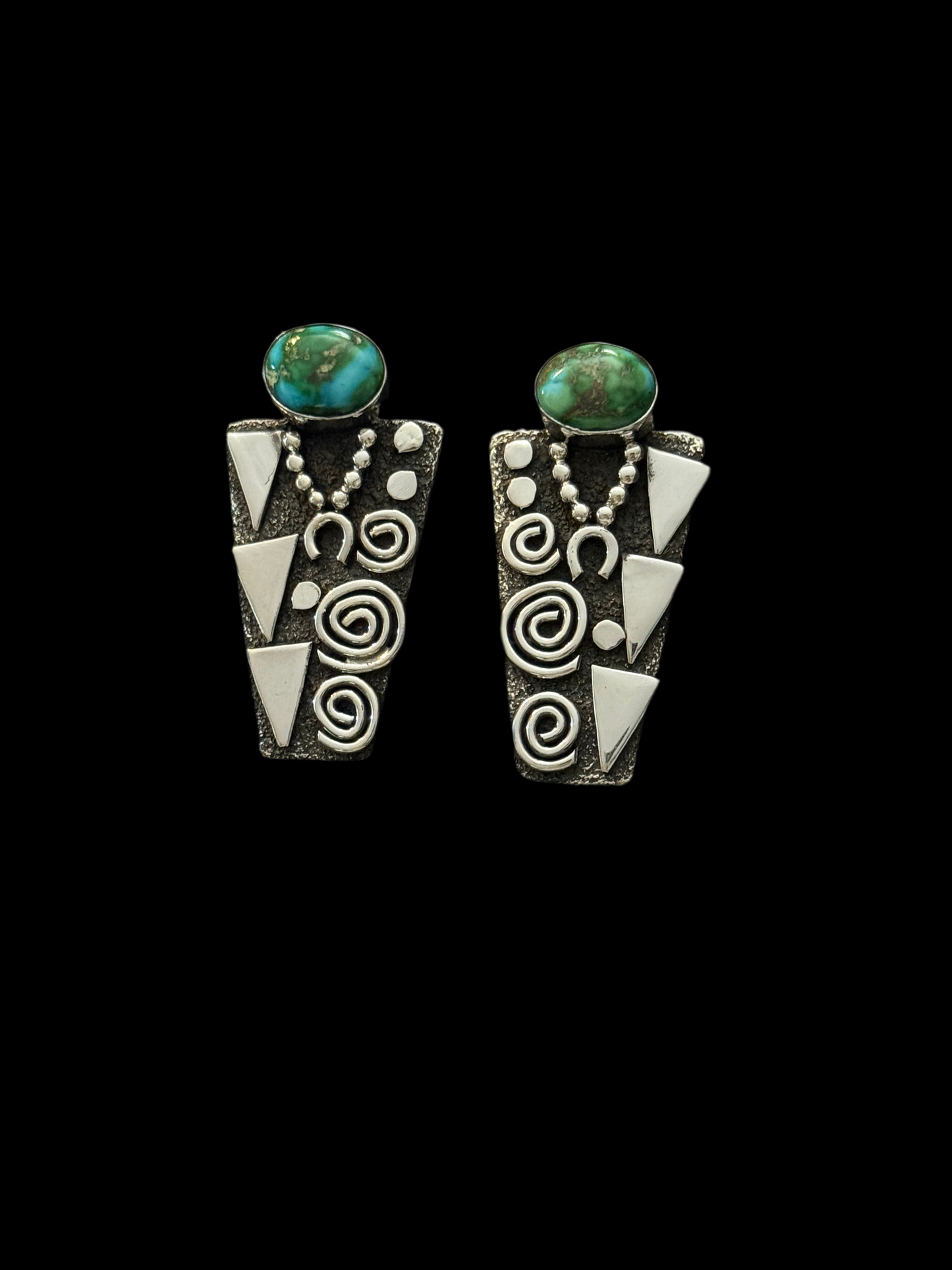 Petroglyph Earrings with High Grade Kingman Turquoise by Alex Sanchez, Navajo