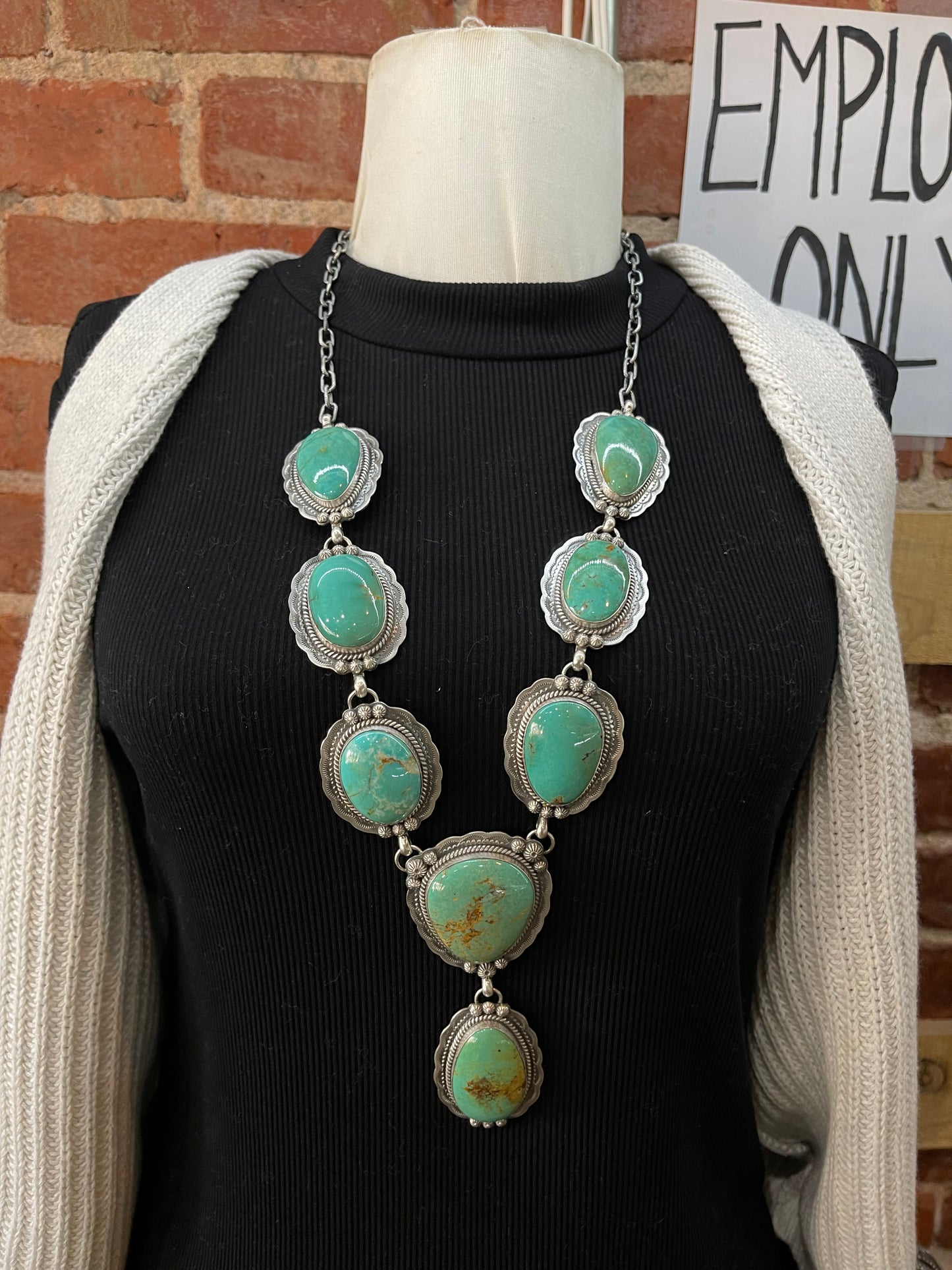 28"+4" Cripple Creek Turquoise Lariat Necklace by Gilbert Platero, Navajo