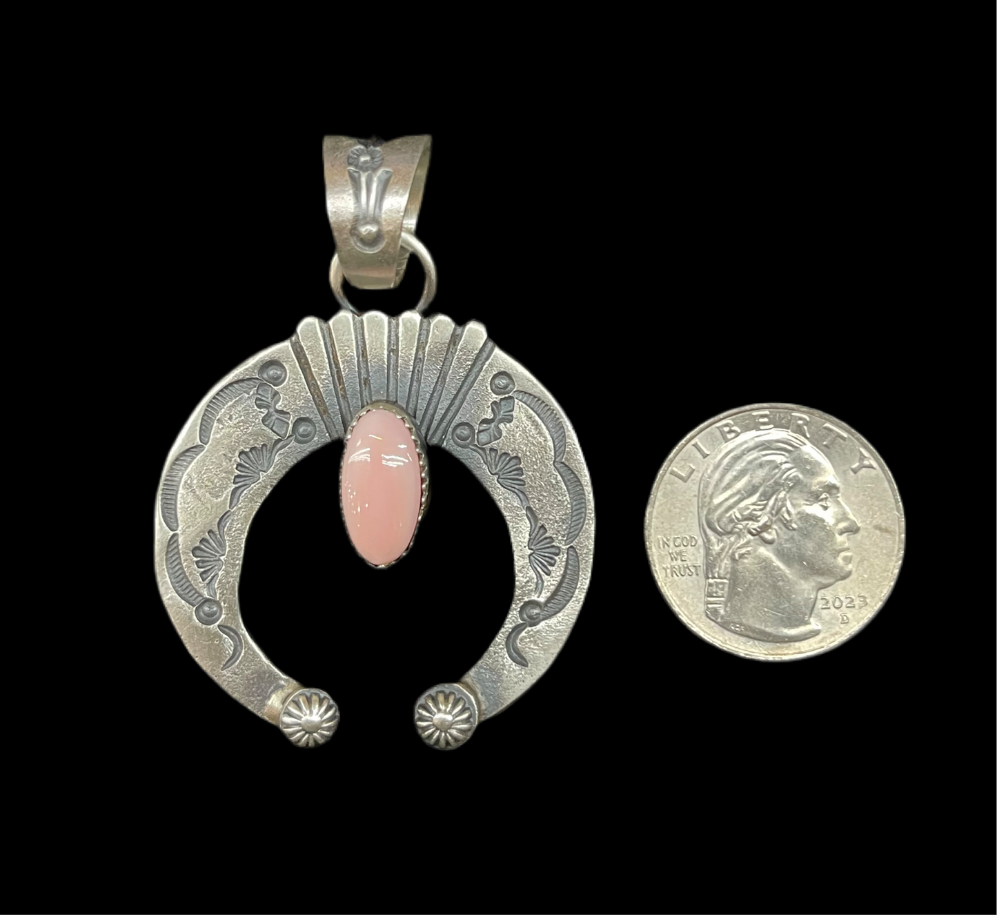 Pink Conch Shell Naja Pendant by Eva and Linberg Billah, Navajo