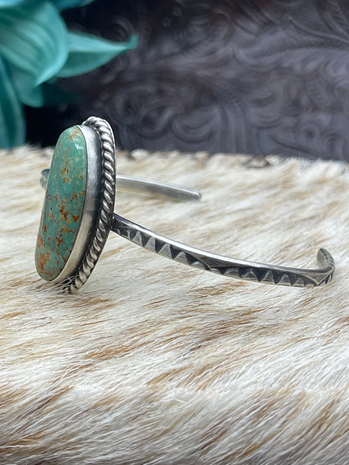 5.5''- 7'' Single Stone Royston Turquoise Cuff By Donovan Skeet Navajo