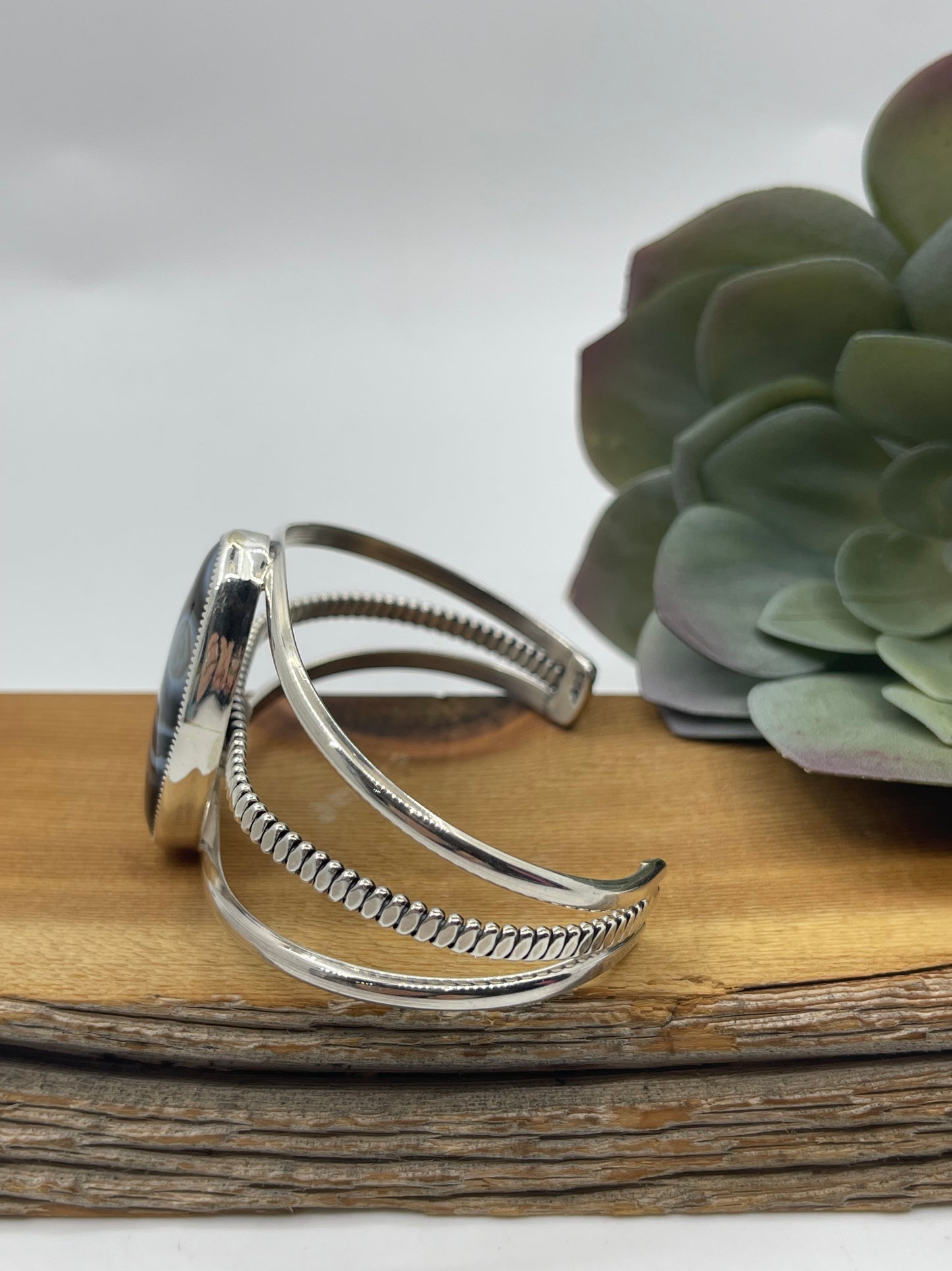 5 1/4"-7" Banded Agate Oval Cuff by Dvane Smith, Navajo