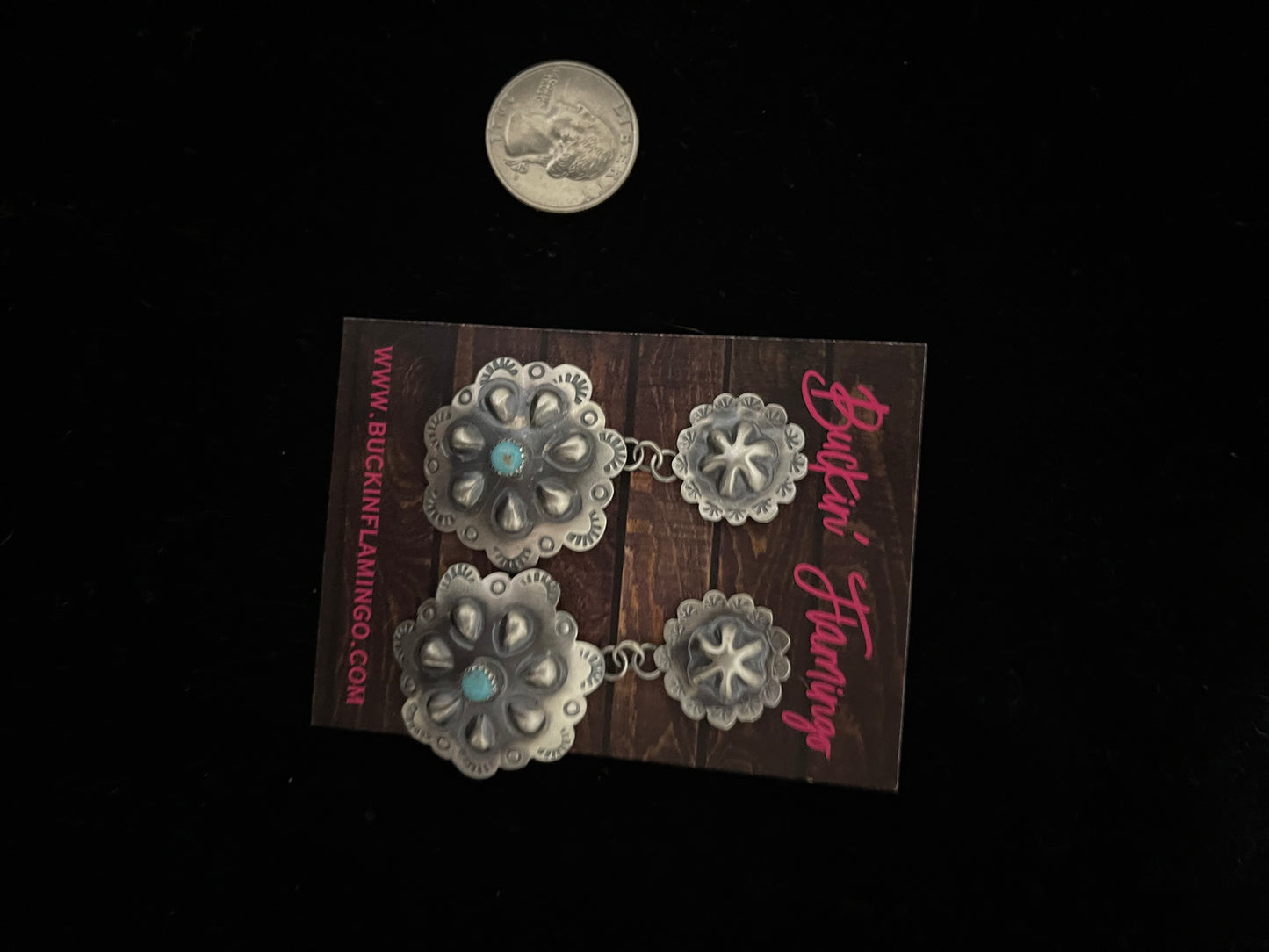 Double Concho Turquoise Post Dangle earrings by Tim and Samantha Yazzie, Navajo