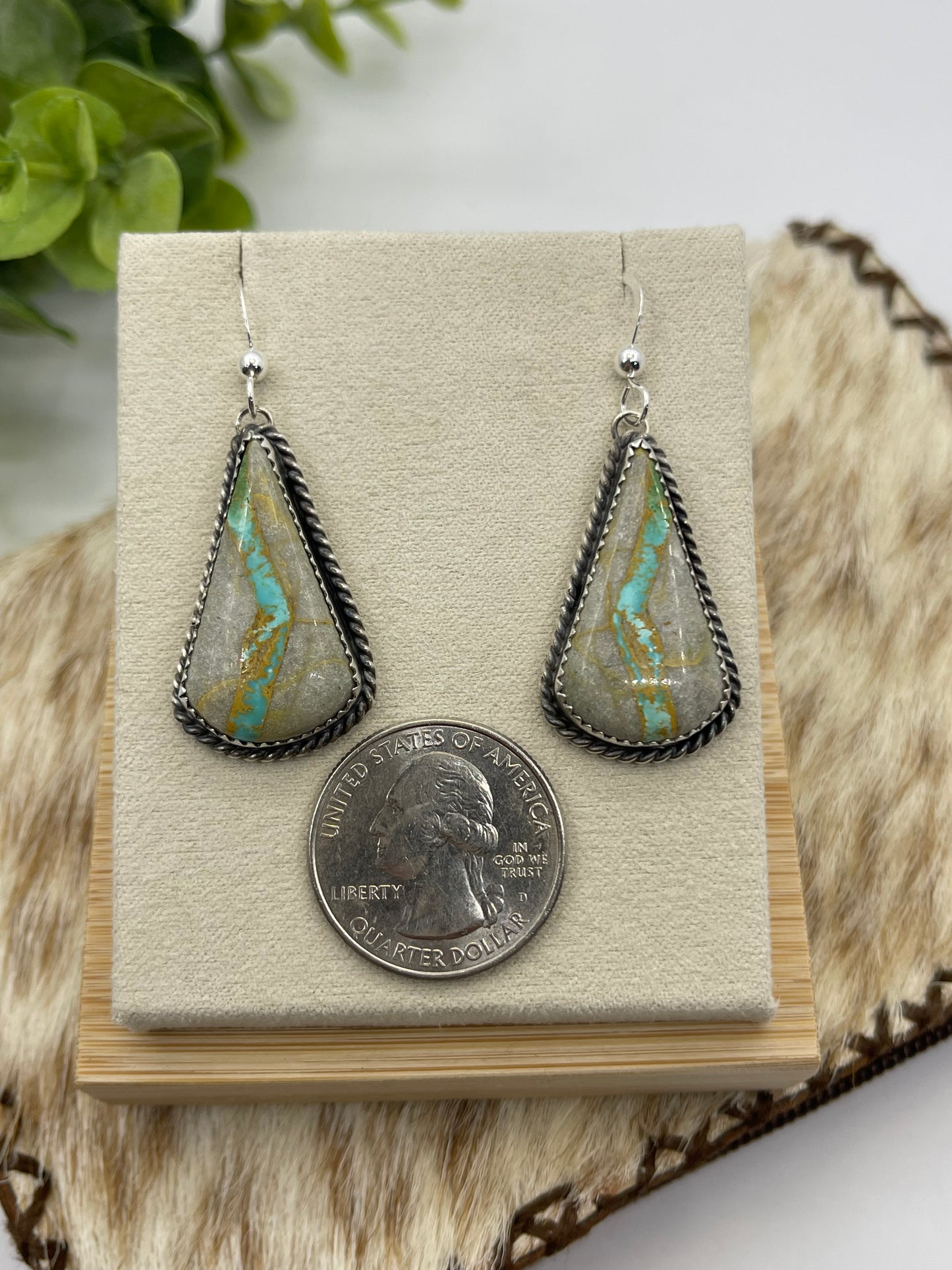Boulder Ribbon Turquoise Dangle Earrings by Virginia Becenti, Navajo