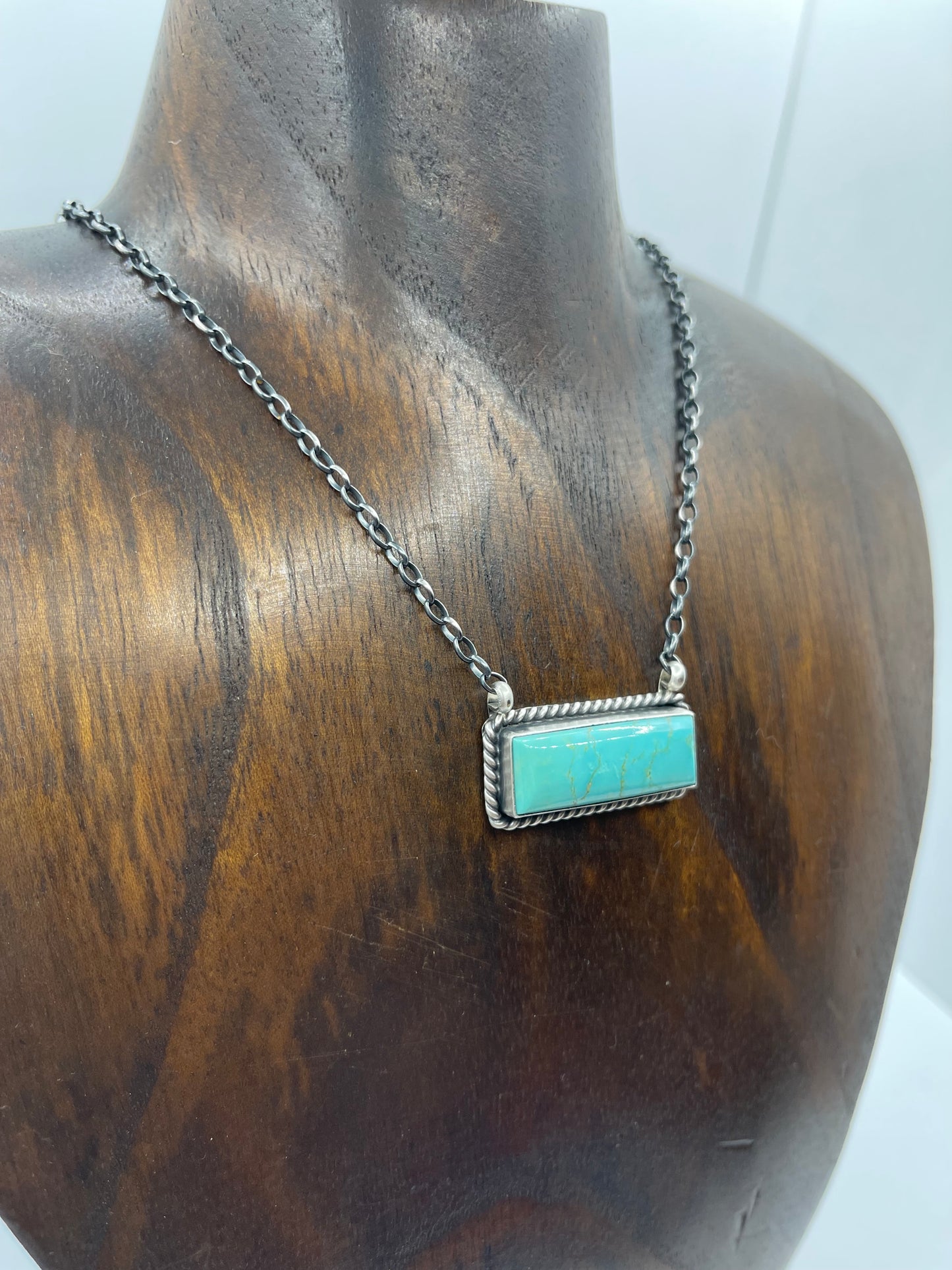 Kingman Turquoise Bar Necklace by Johnny Dixon, Navajo