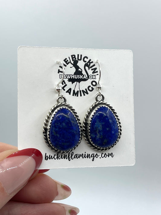 Lapis Teardrop Dangle Earrings by Freda Martinez, Navajo