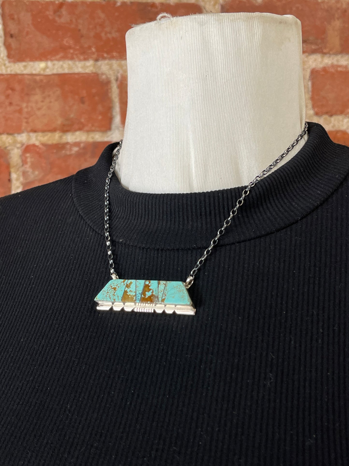 #8 Turquoise Inlaid Bar 16" Necklace by Brandon Etsitty, Navajo