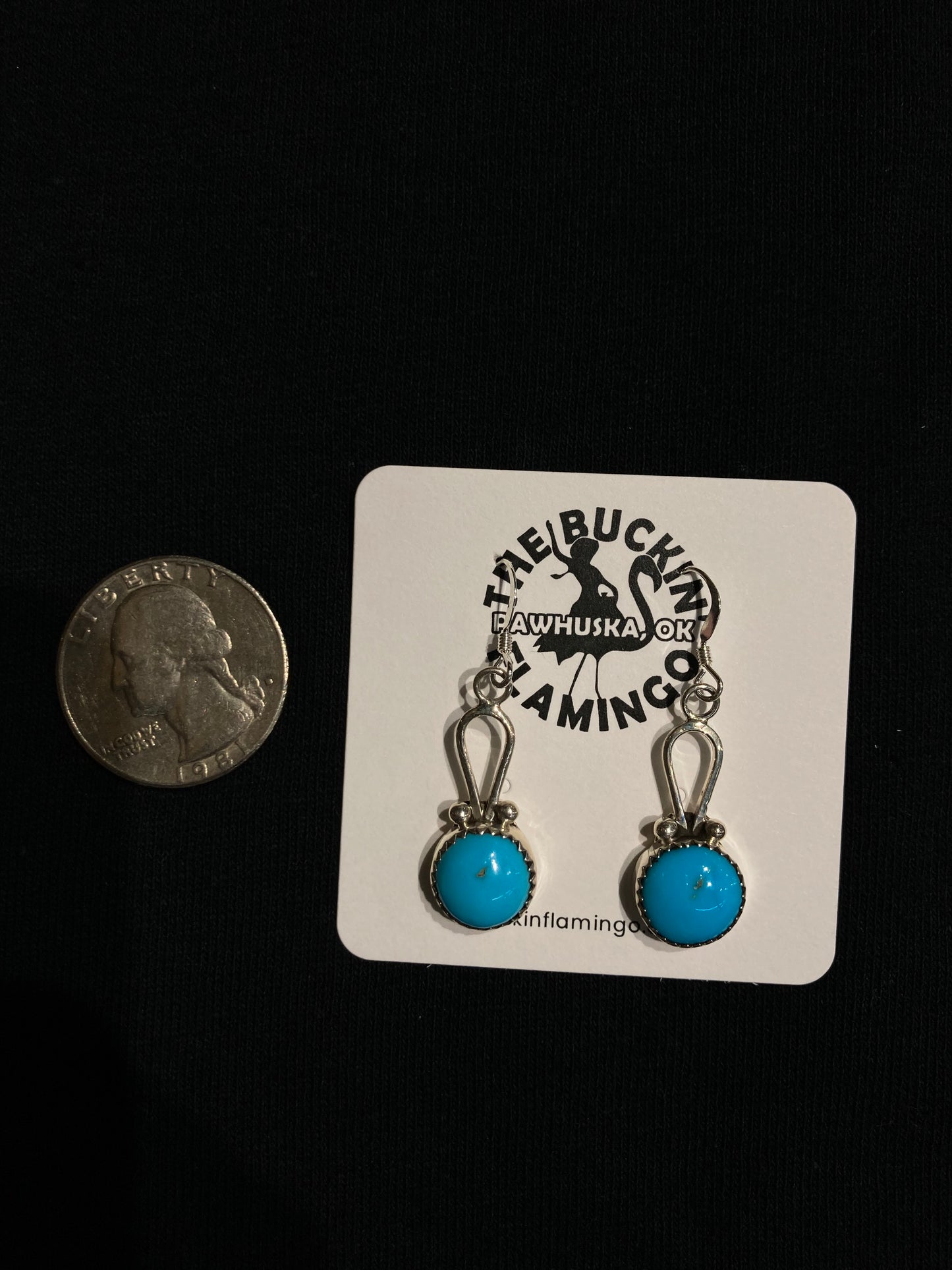 Small Turquoise Circle Dangle Earrings by Sadie Jim, Navajo