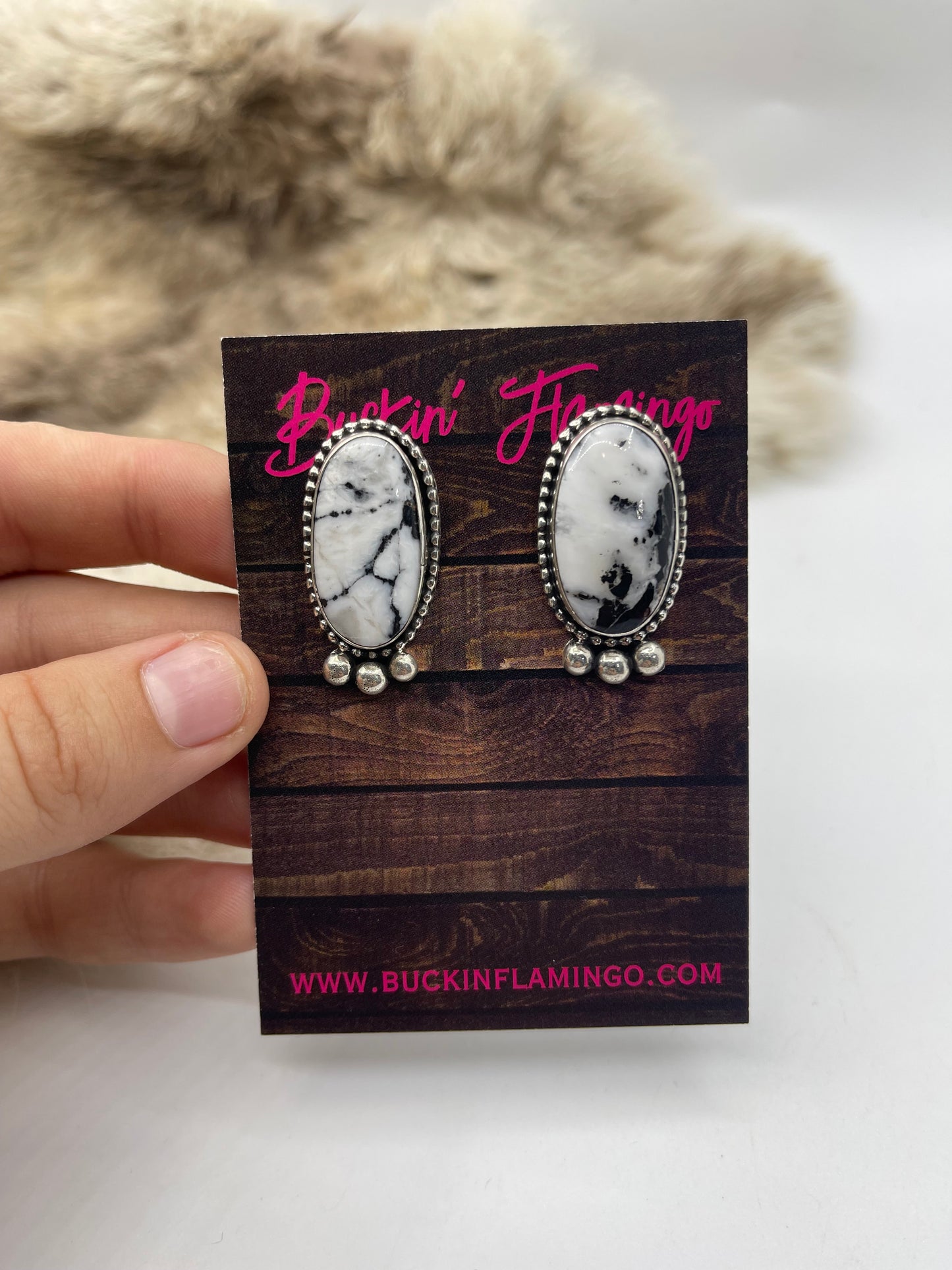 30" White Buffalo Necklace & Earring Set by Mary Ellen Pease, Navajo