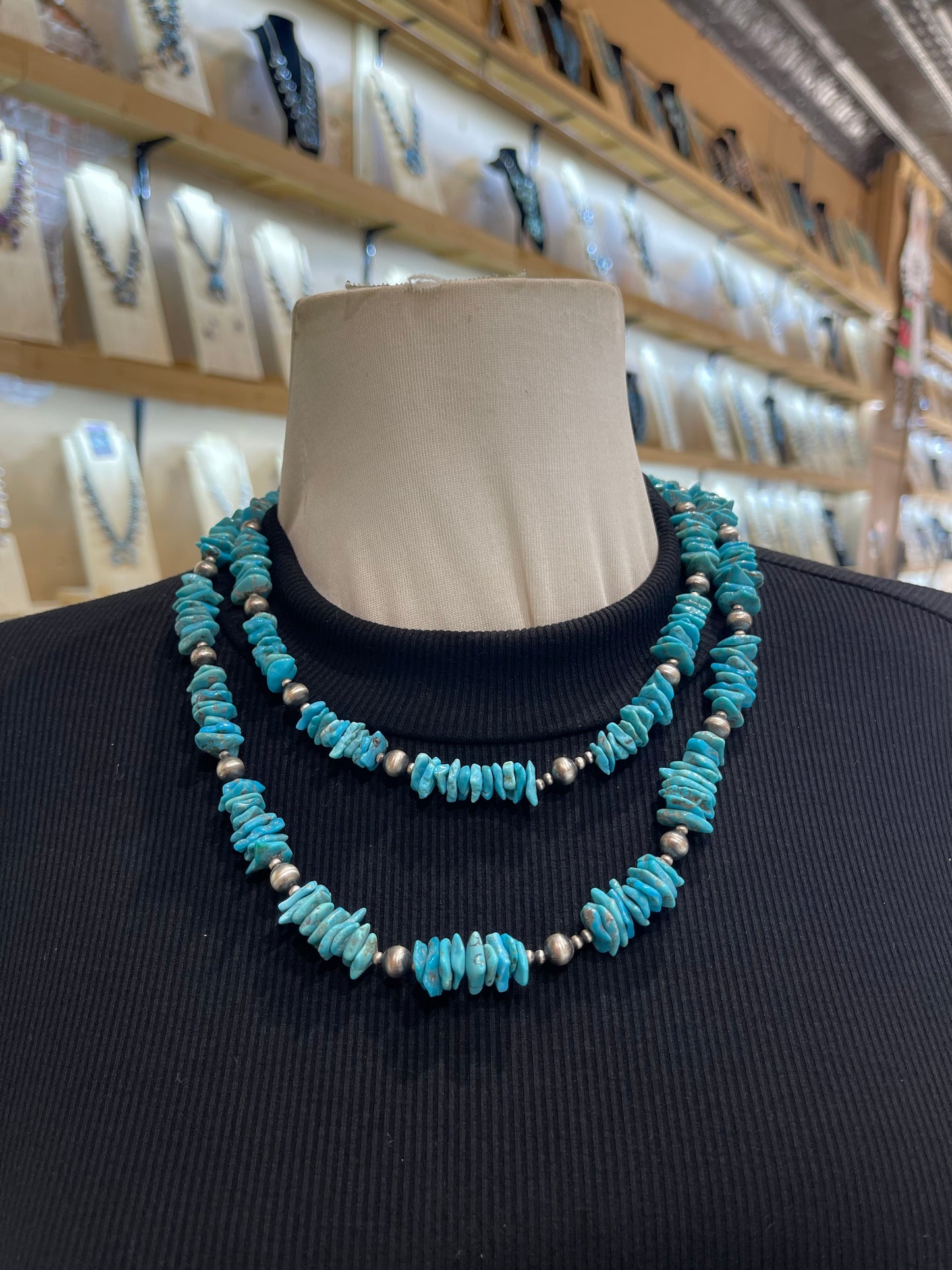 16” & 22” Double Strand Chunky Turquoise Necklace & Earring Set