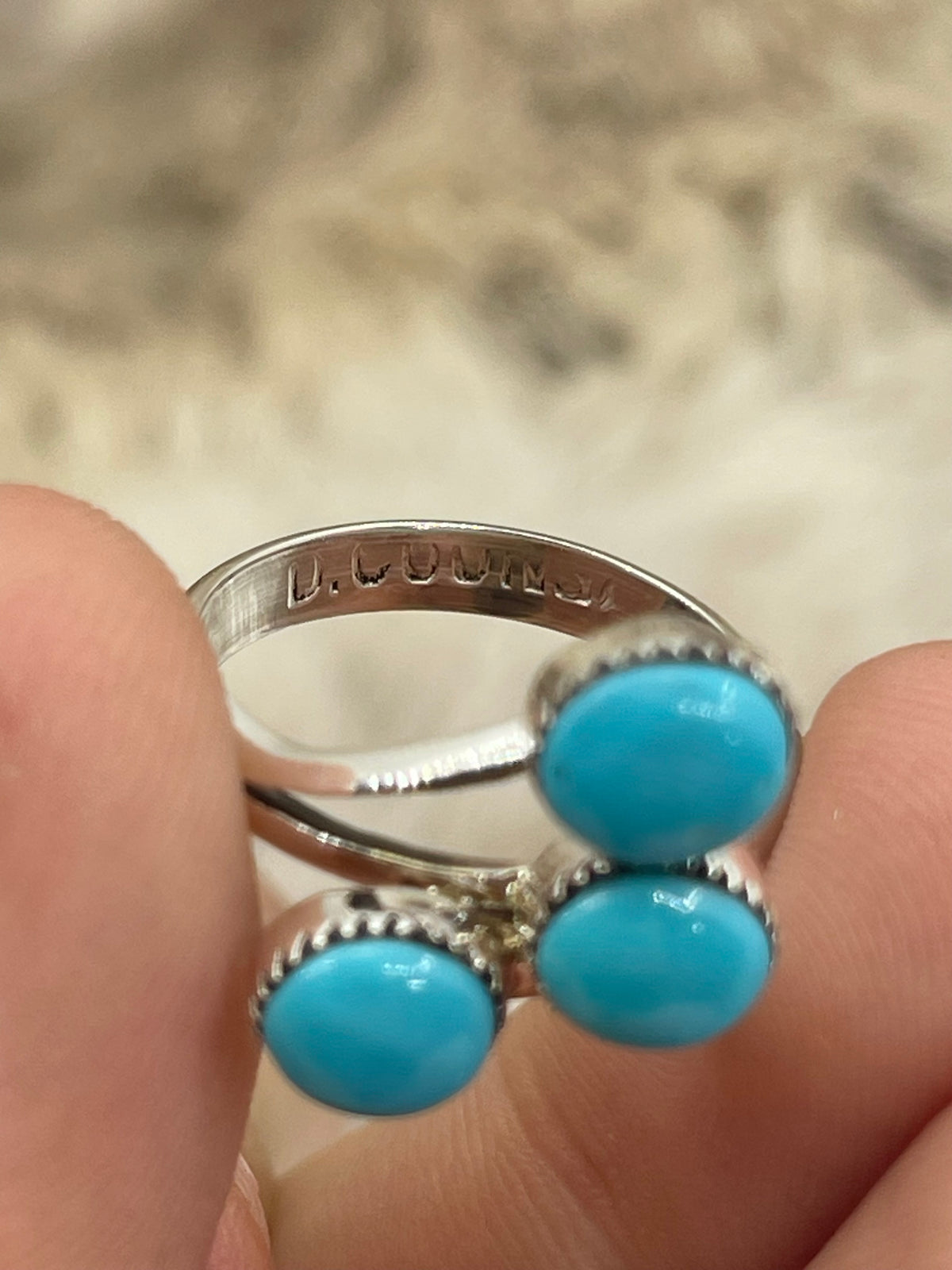 7.0 3 Stone Turquoise Ring by Paley & Darlene Coonsis, Zuni
