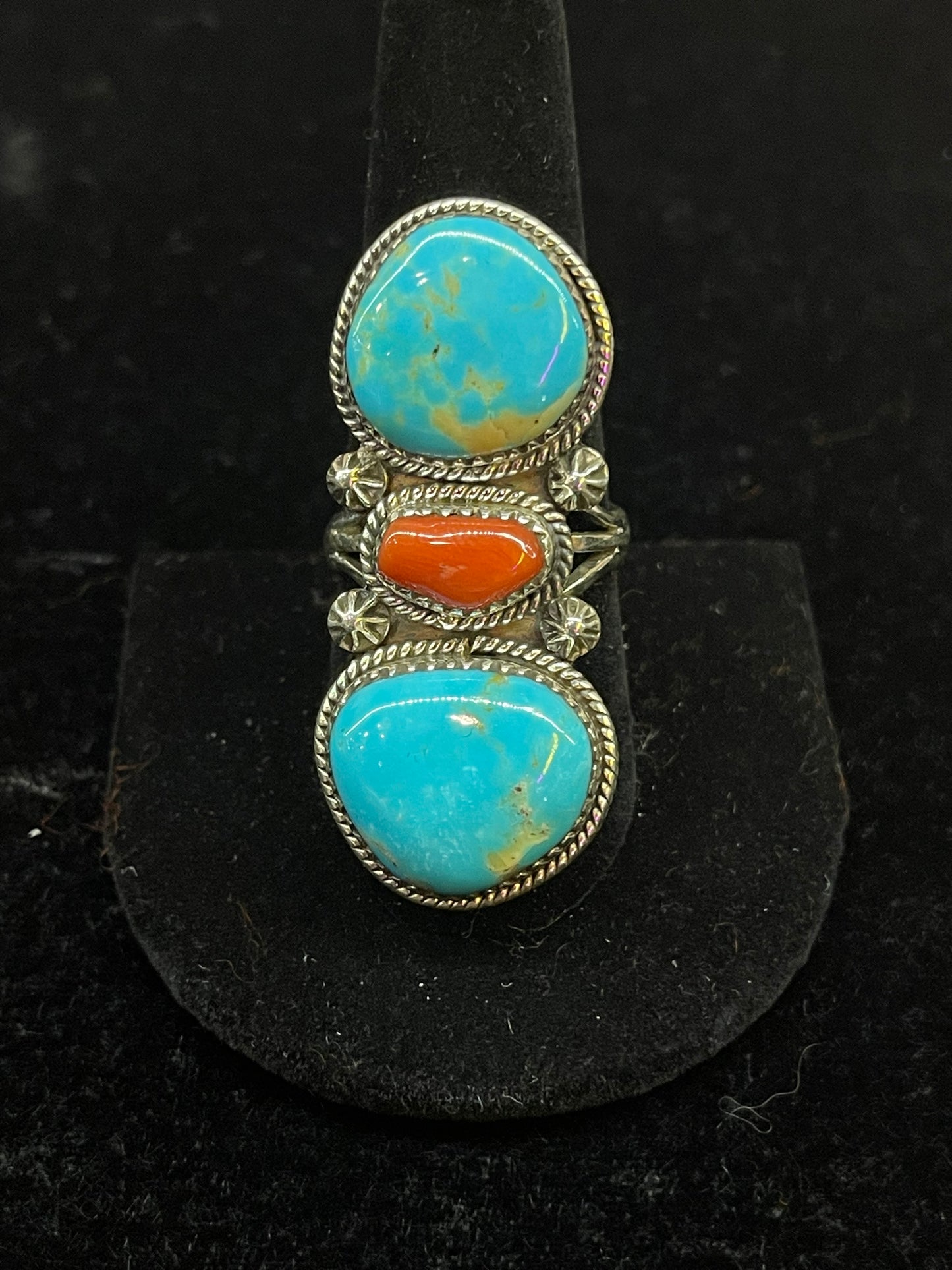 Cripple Creek Turquoise and Coral Ring