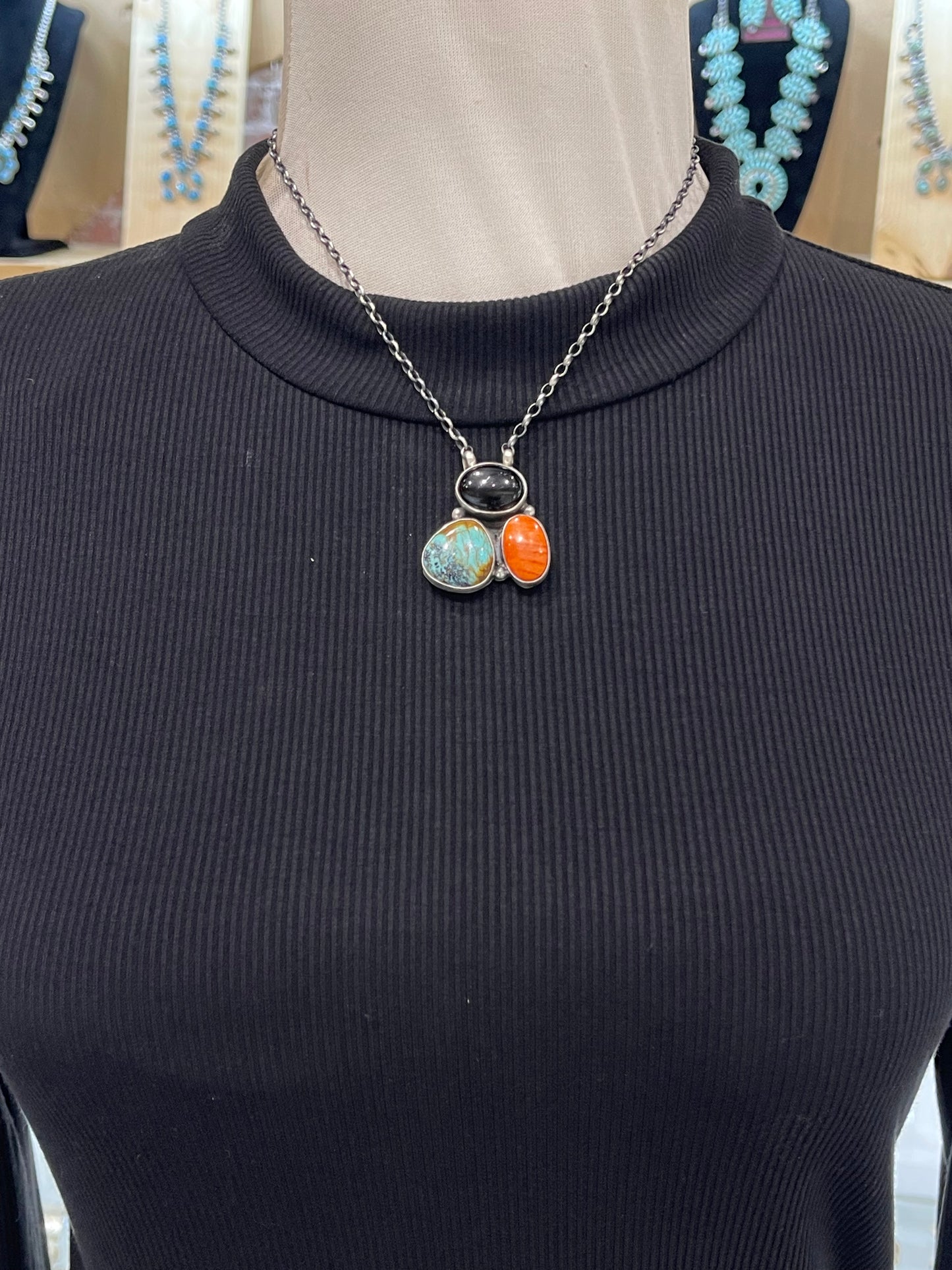 16" Multi-Colored 3 Stone Cluster Necklace by Donovan Skeet, Navajo