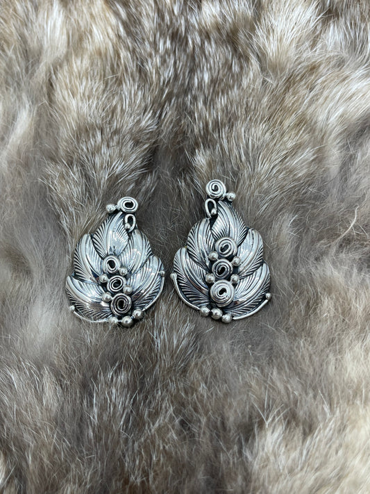 Silver Feathers & Spiral Post Earrings by Darrell Morgan, Navajo