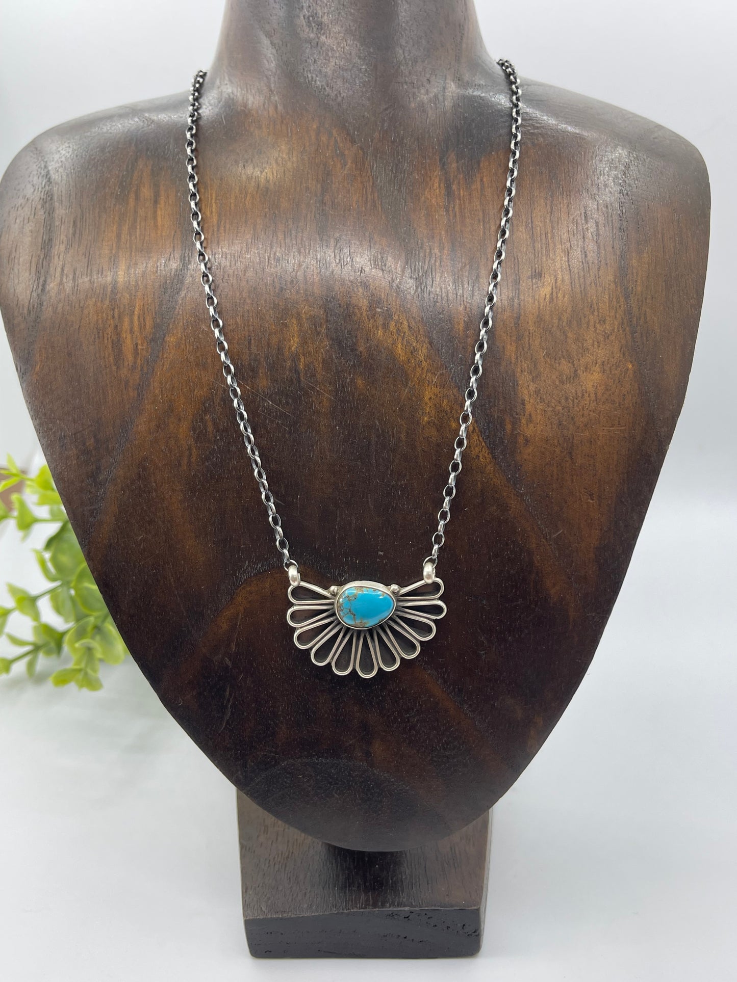 KINGMAN TURQUOISE HALFFAN BY GERALDINE JAMES NAVAJO 16"