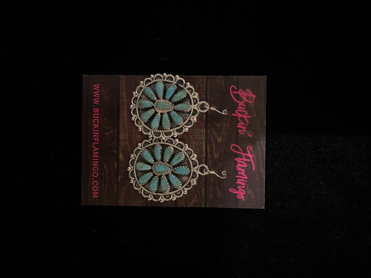 Turquoise Cluster Dangle Earrings by Zeita Begay, Navajo