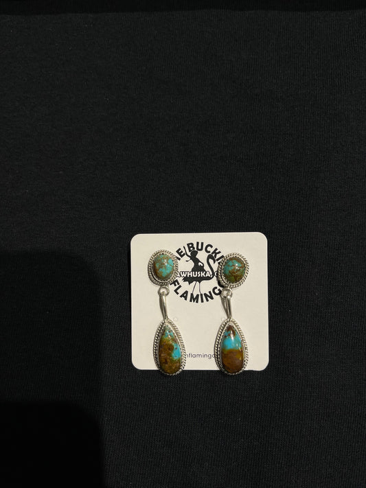 2 Stone Drop Turquoise Post Dangle Earrings by Theresa Smith, Navajo