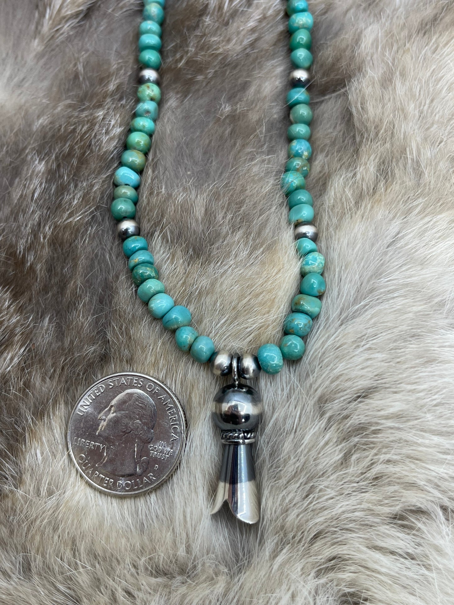 17" Nugget Turquoise Necklace with Silver Blossom