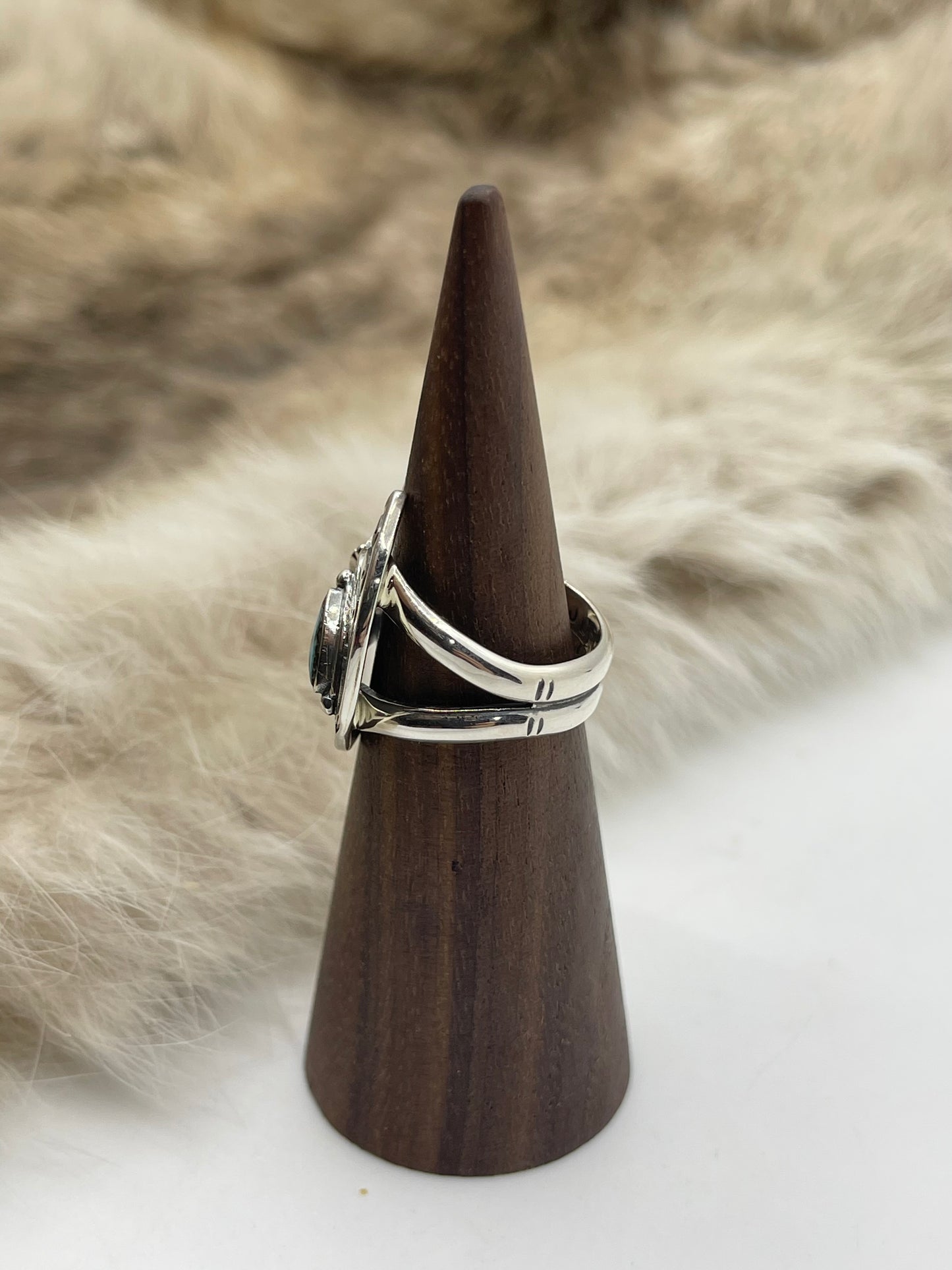 6.5 Naja Ring with Turquoise by Jeremy Delgarito, Navajo