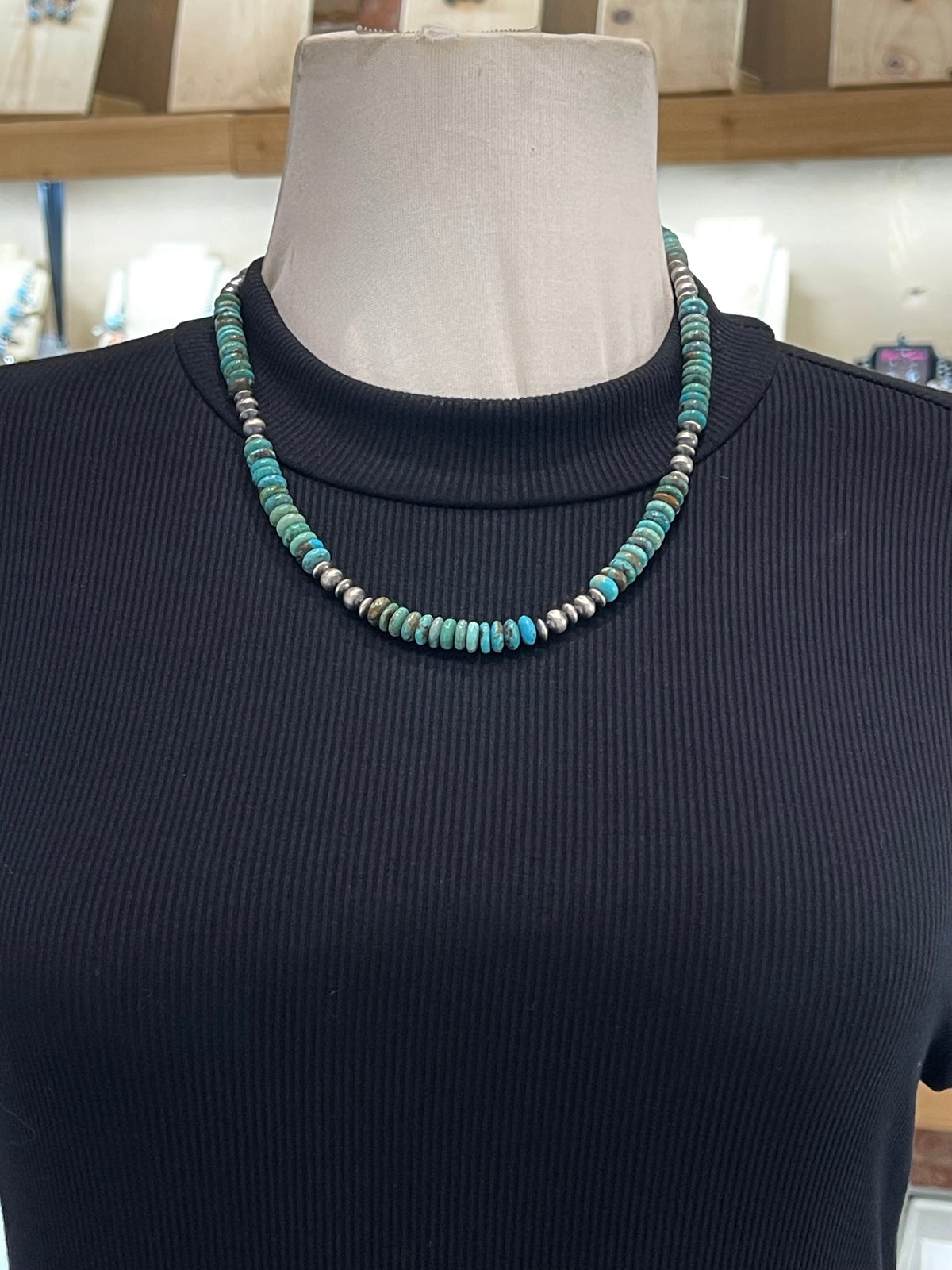20" Turquoise & Navajo Style Pearls Necklace by Tammy Nolcott, Navajo