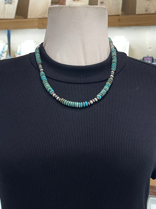 20" Turquoise & Navajo Style Pearls Necklace by Tammy Nolcott, Navajo