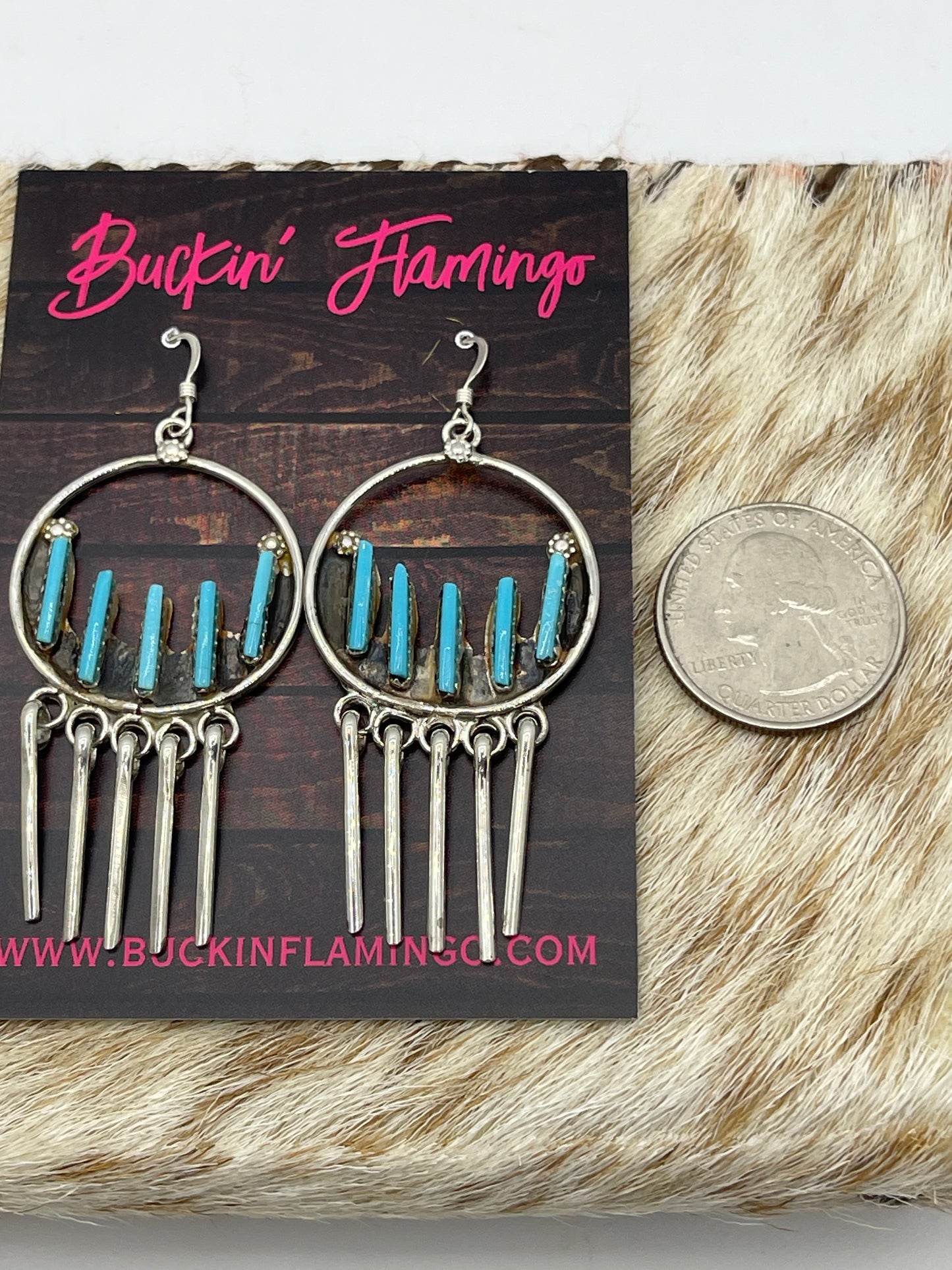 Needlepoint Turquoise Dream Catcher Dangle Earrings by Kathryn Qualo, Zuni
