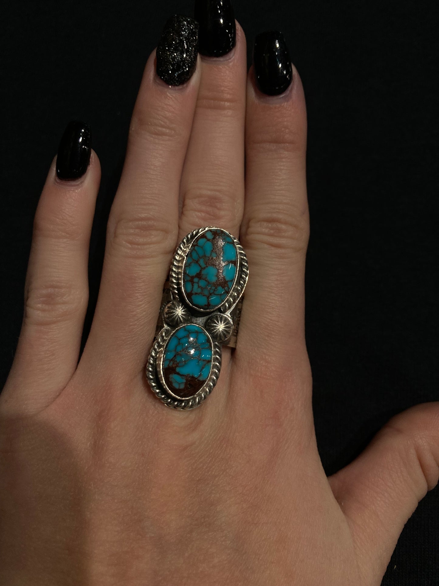 8.0 2 Stone Egyptian Turquoise Ring by Boyd Ashley, Navajo