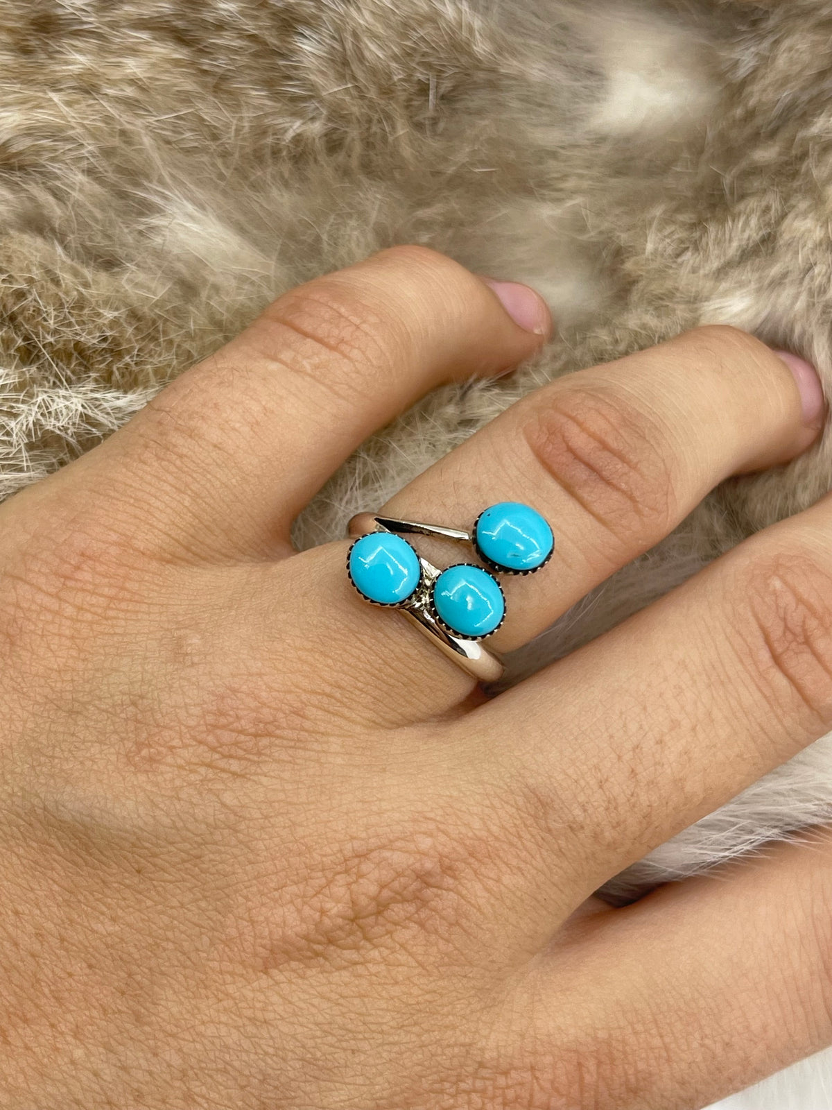 7.0 3 Stone Turquoise Ring by Paley & Darlene Coonsis, Zuni