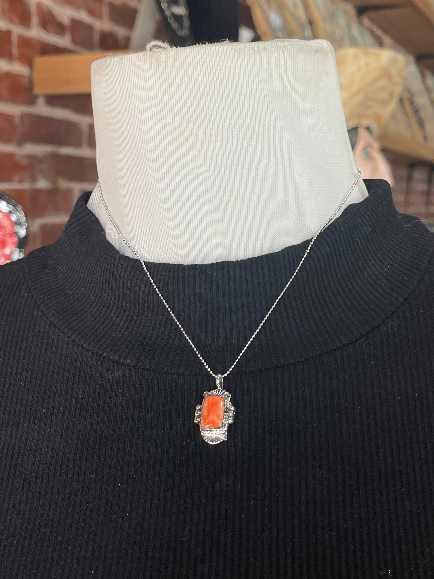 16" Redish-Orange Spiny Oyster Shell Necklace by Charlene Yazzie, Navajo