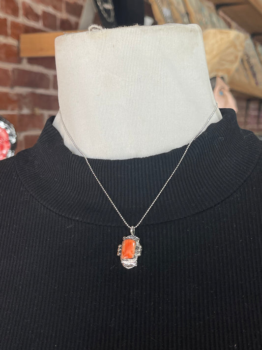 16" Redish-Orange Spiny Oyster Shell Necklace by Charlene Yazzie, Navajo