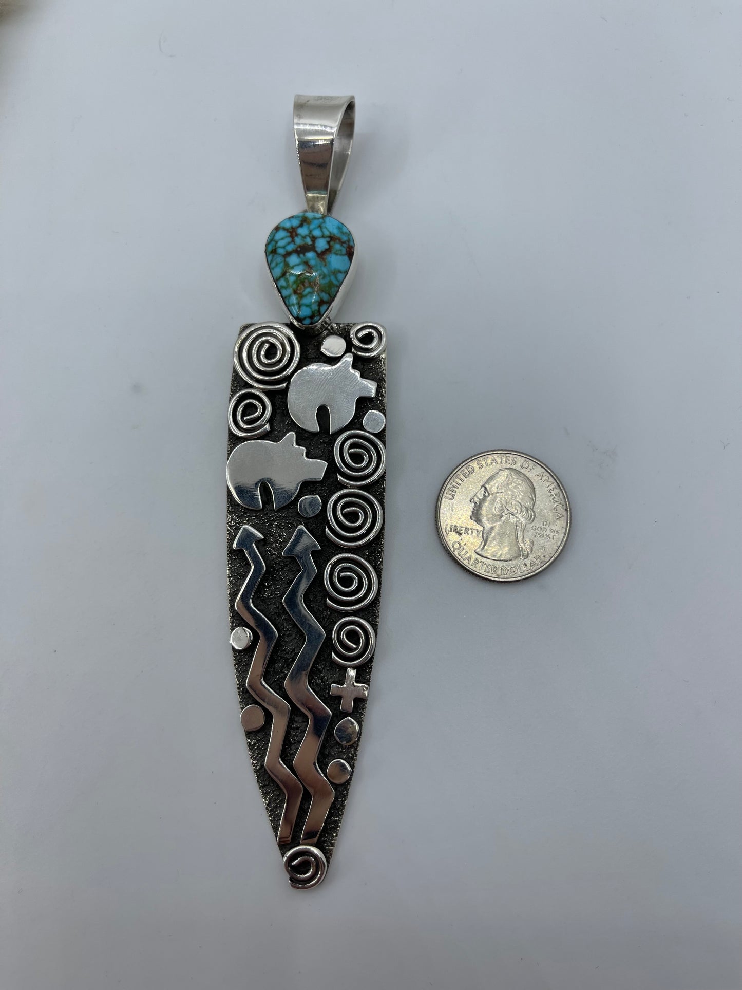 Grandma Petroglyph Pendant with Kingman Web Turquoise by Alex Sanchez, Navajo