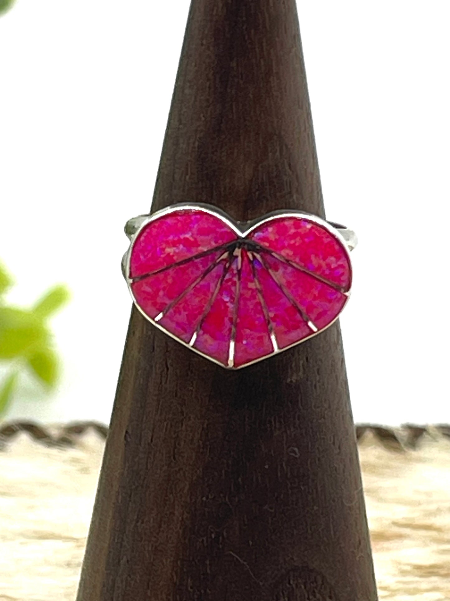 7.0 Hot Pink Opal Inlay Heart Ring