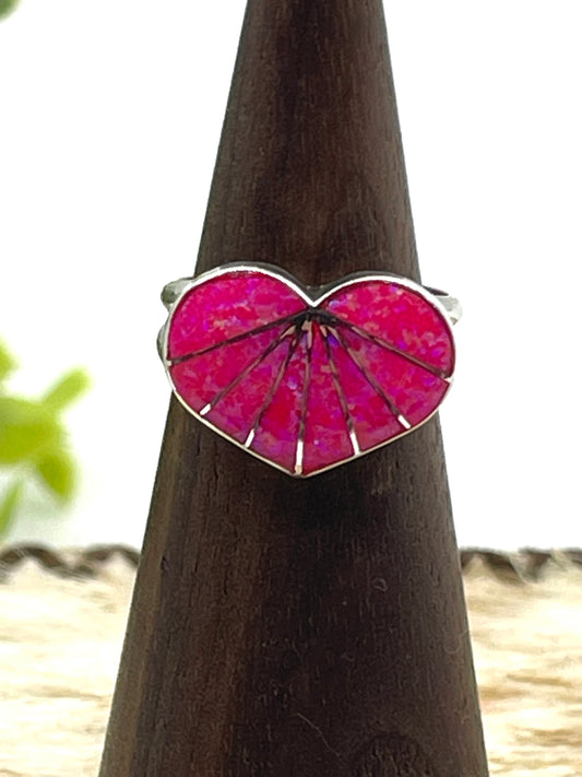 7.0 Hot Pink Opal Inlay Heart Ring