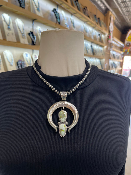 2 Stone Palomino Turquoise Naja Pendant by Derrick Gordon, Navajo