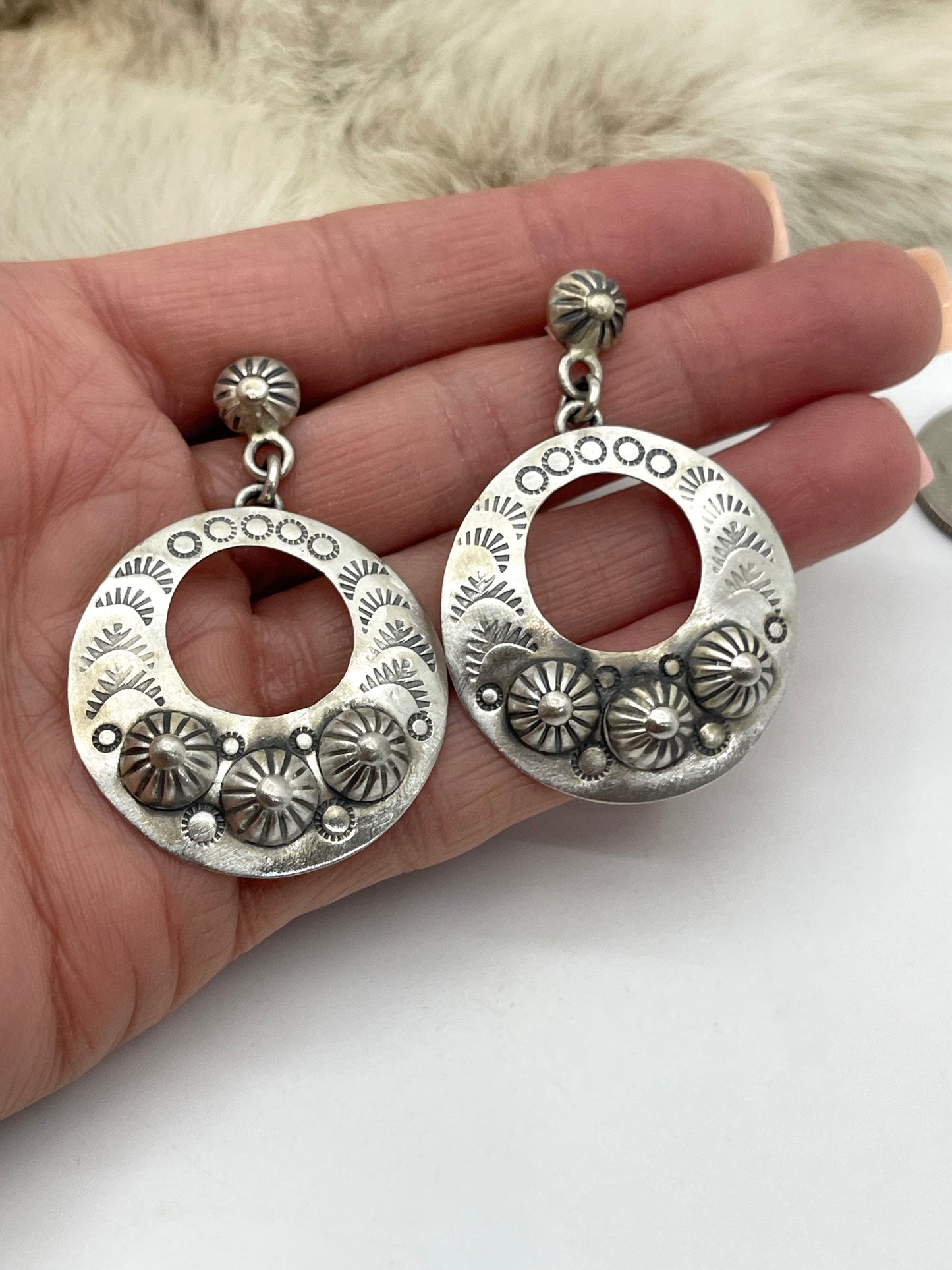Silver Post Circle Dangle Earrings